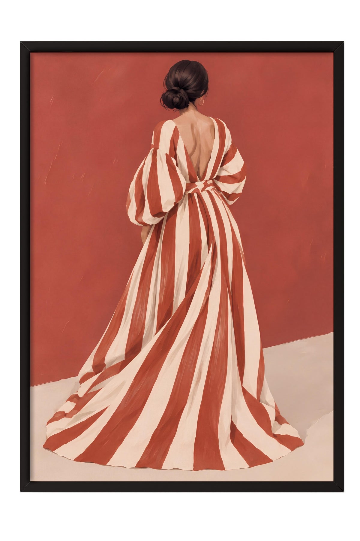 Kırmızı Çizgili Elbise ile Kadın Poster – Siyah Çerçeveli Tablo