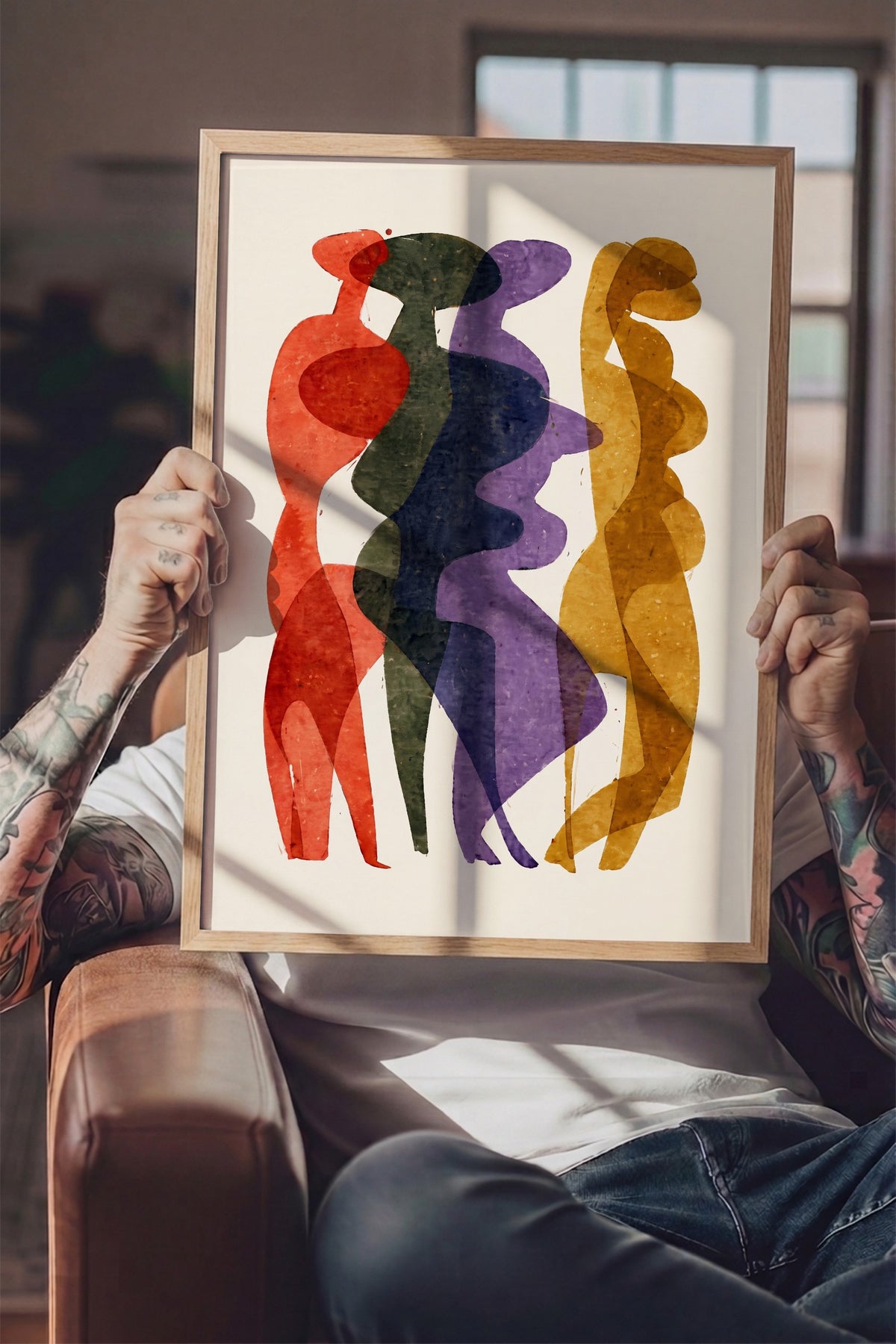 Renkli Silüetler Poster – Ahşap Çerçeveli Tablo