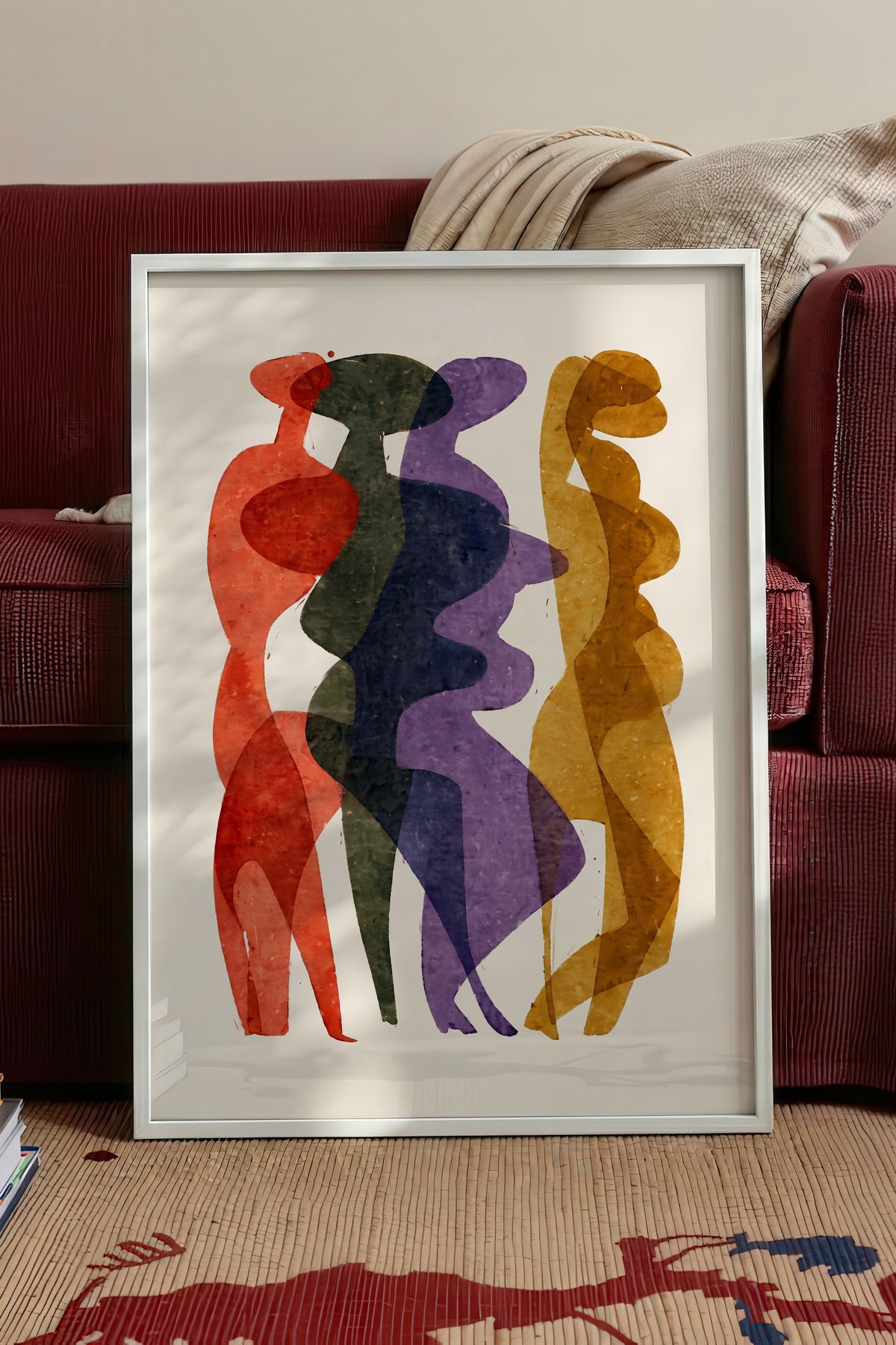 Renkli Silüetler Poster – Beyaz Çerçeveli Tablo