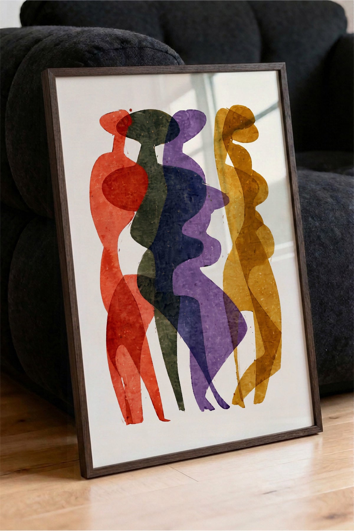 Renkli Silüetler Poster – Kahverengi Çerçeveli Tablo