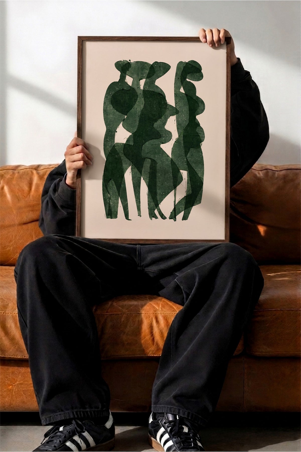 Soyut Kadın Figürleri Poster – Kahverengi Çerçeveli Tablo