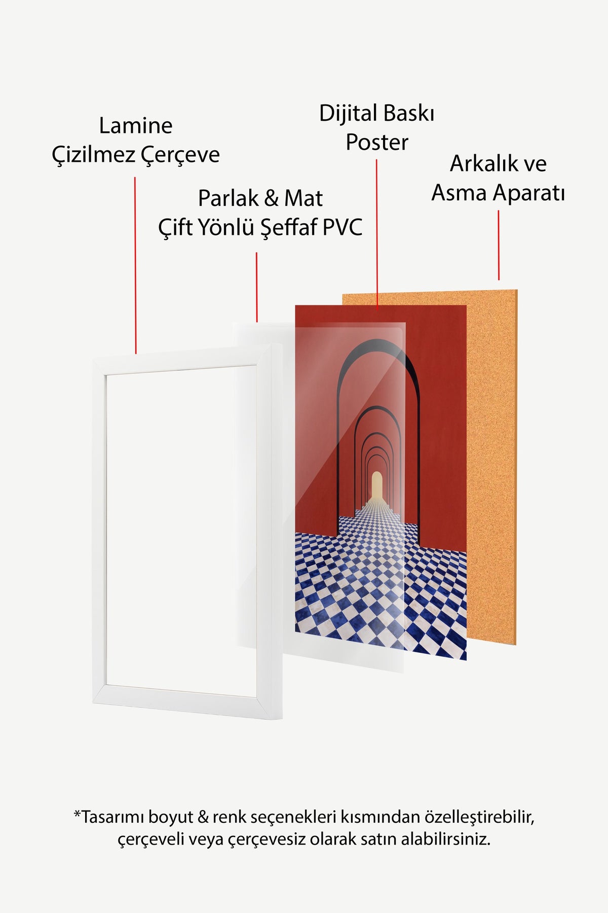 Çizgili Derinlik Perspektifi Poster – Beyaz Çerçeveli Tablo