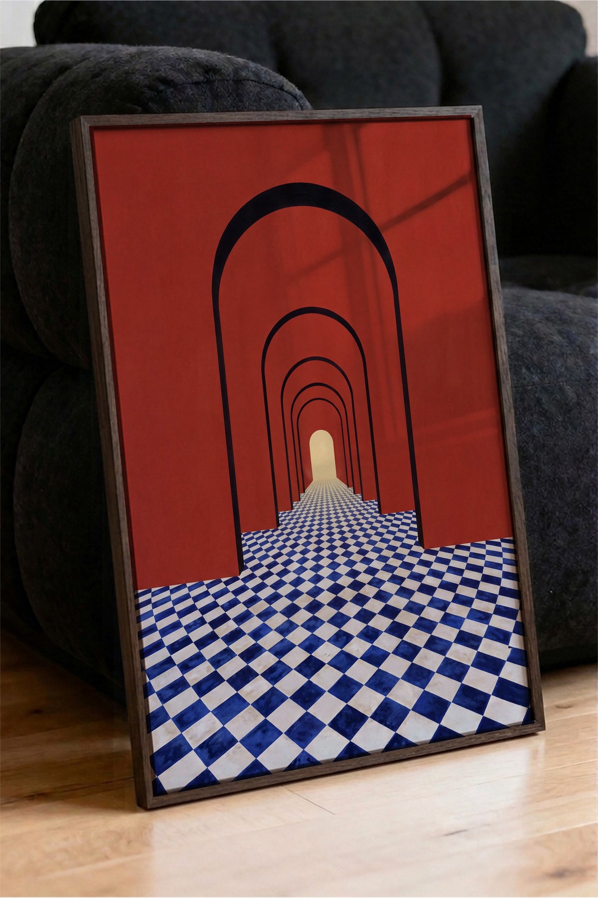 Çizgili Derinlik Perspektifi Poster – Kahverengi Çerçeveli Tablo