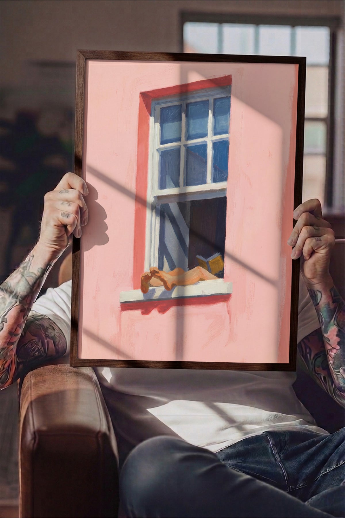 Pencere Önünde Dinlenen Kadın Poster – Kahverengi Çerçeveli Tablo