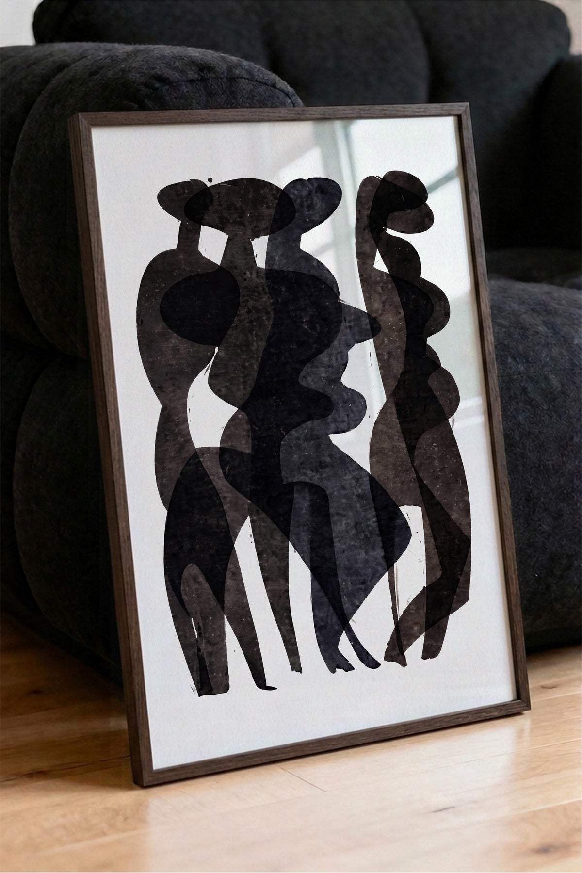 Soyut İnsan Silüetleri Poster – Kahverengi Çerçeveli Tablo