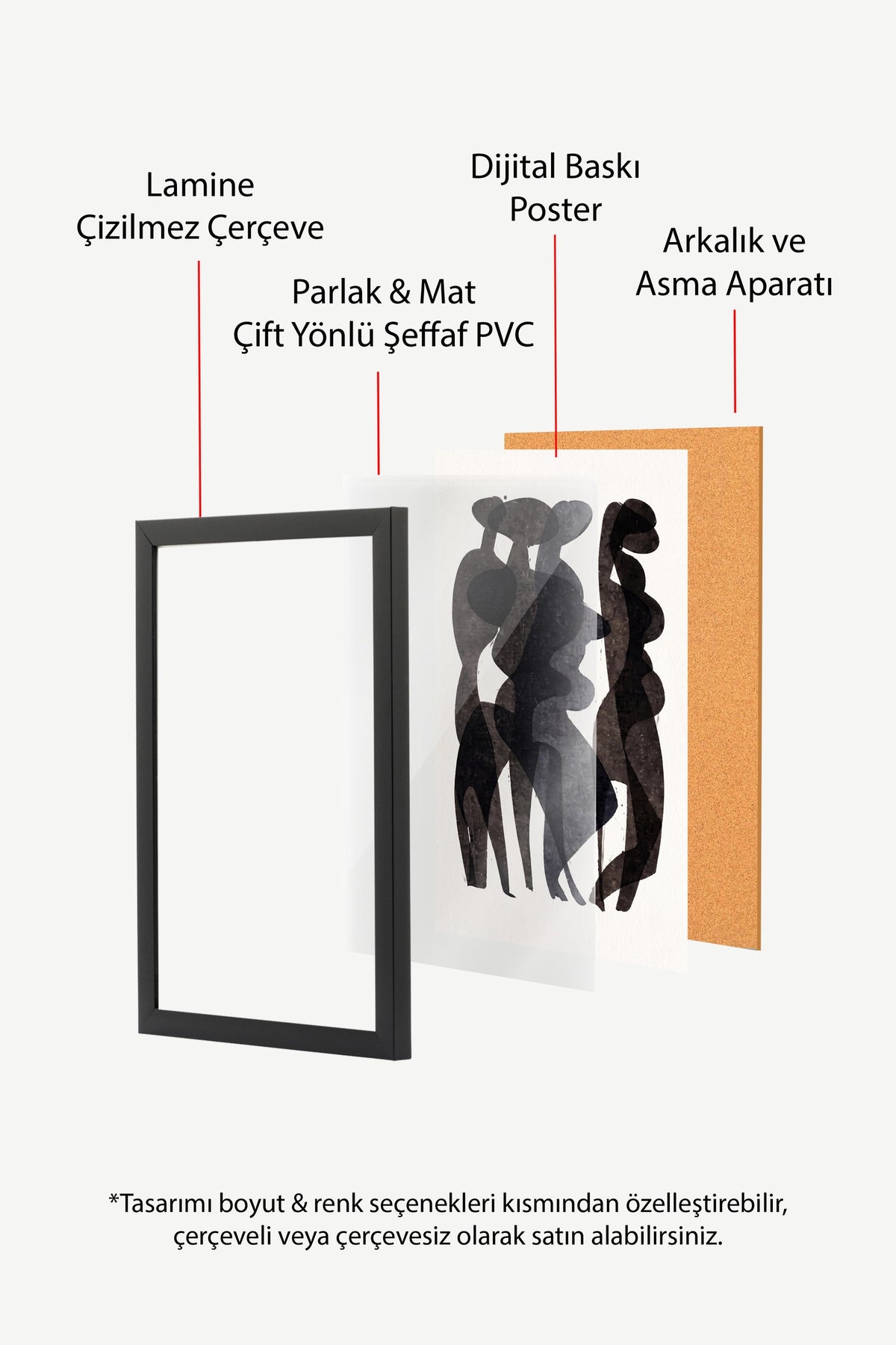 Soyut İnsan Silüetleri Poster – Siyah Çerçeveli Tablo