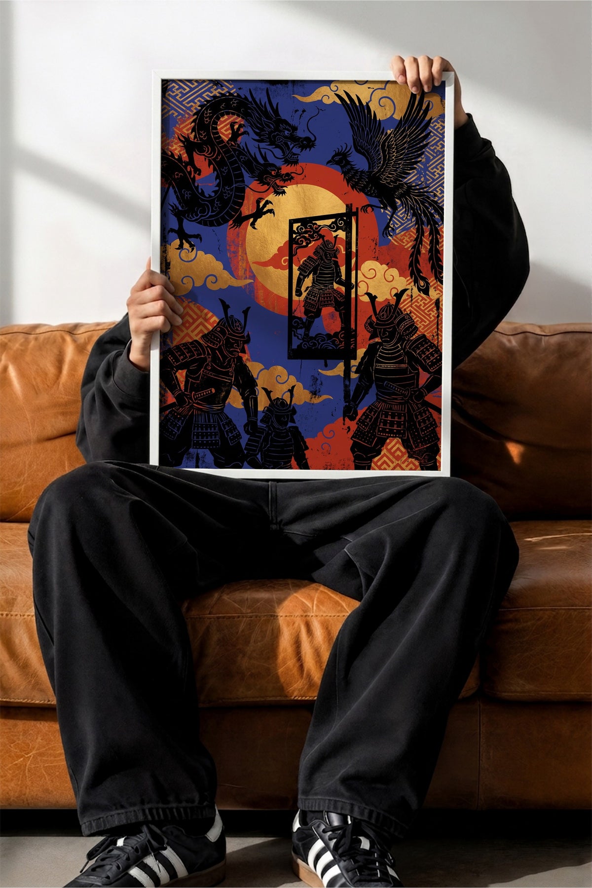 Ejderha ve Samuray Savaşçıları Poster – Beyaz Çerçeveli Tablo