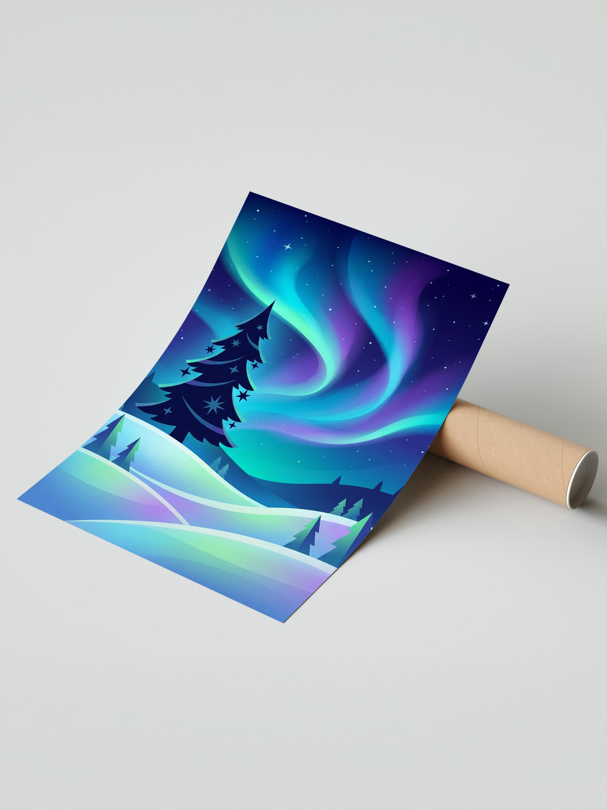 Aurora ve Çam Ağaçları Çerçevesiz Poster