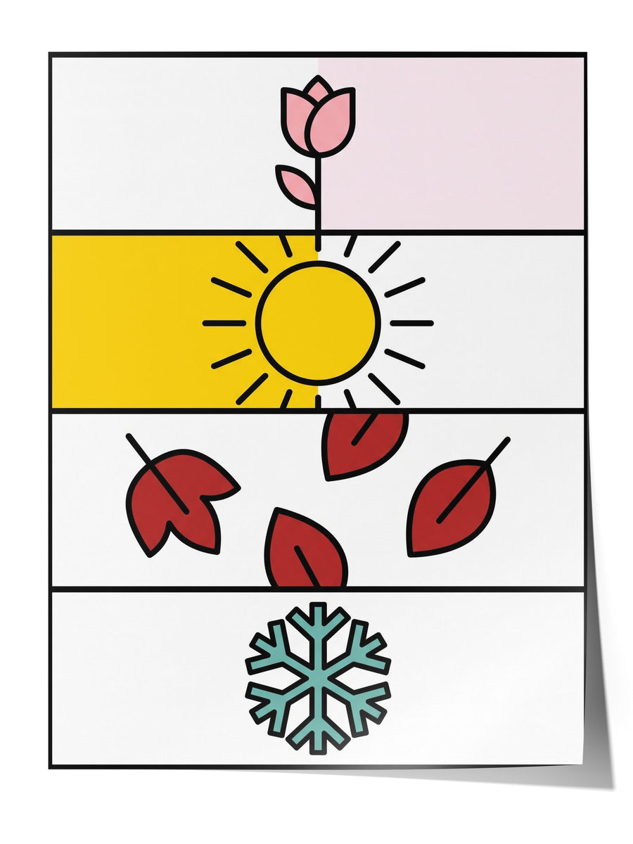 Dört Mevsim İllüstrasyonu Çerçevesiz Poster
