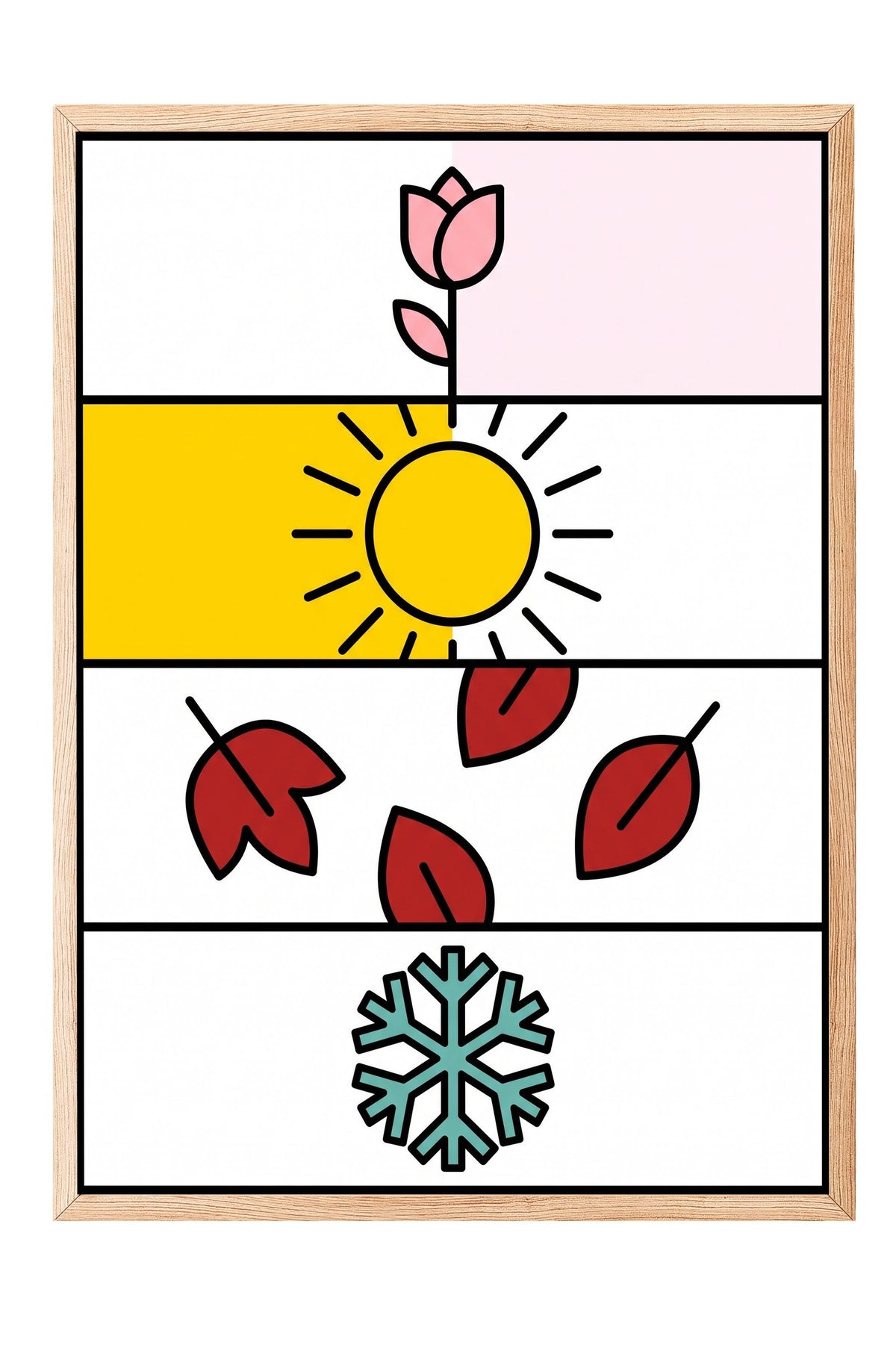 Dört Mevsim İllüstrasyonu Poster – Ahşap Çerçeveli Tablo