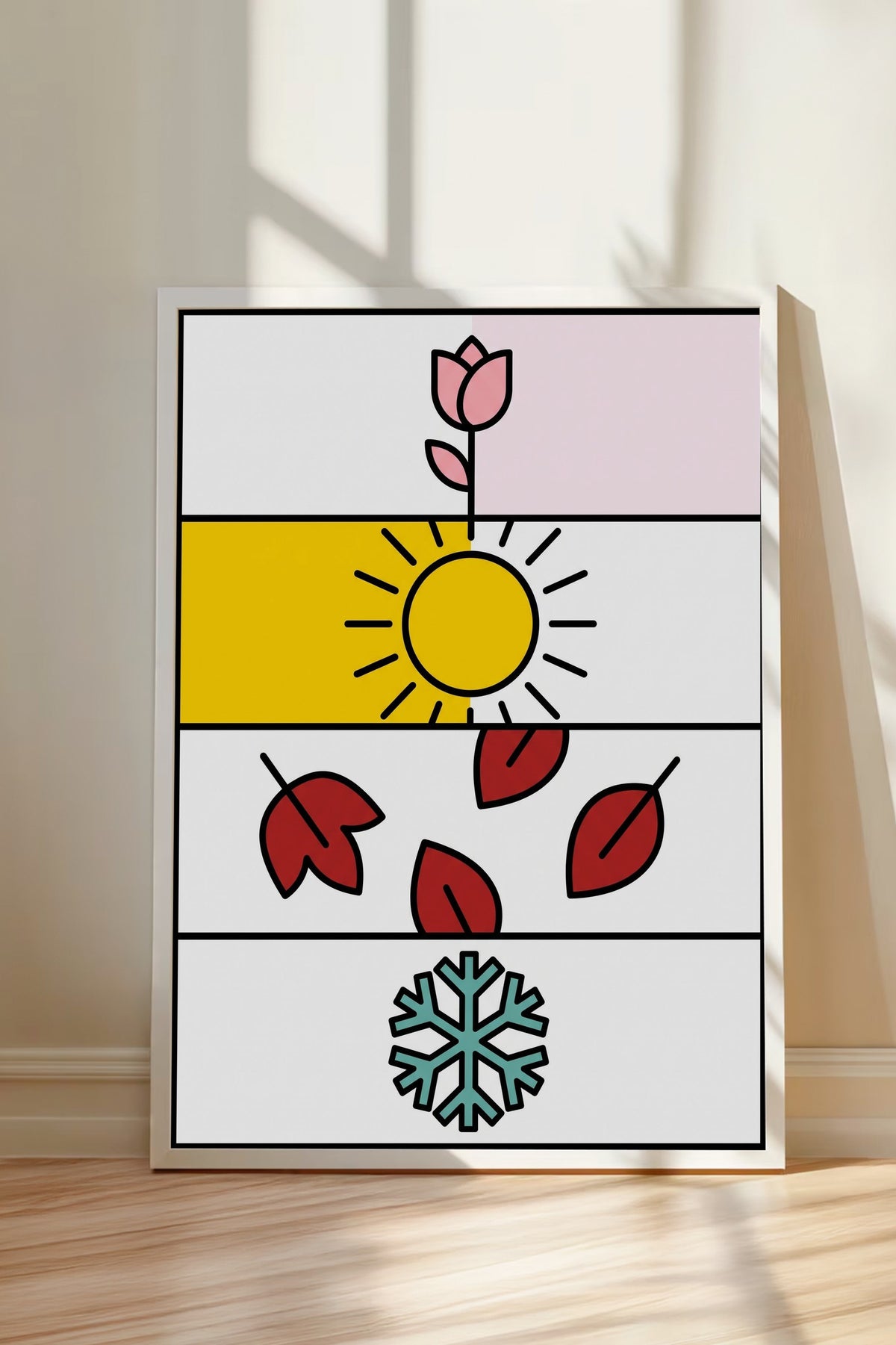 Dört Mevsim İllüstrasyonu Poster – Beyaz Çerçeveli Tablo