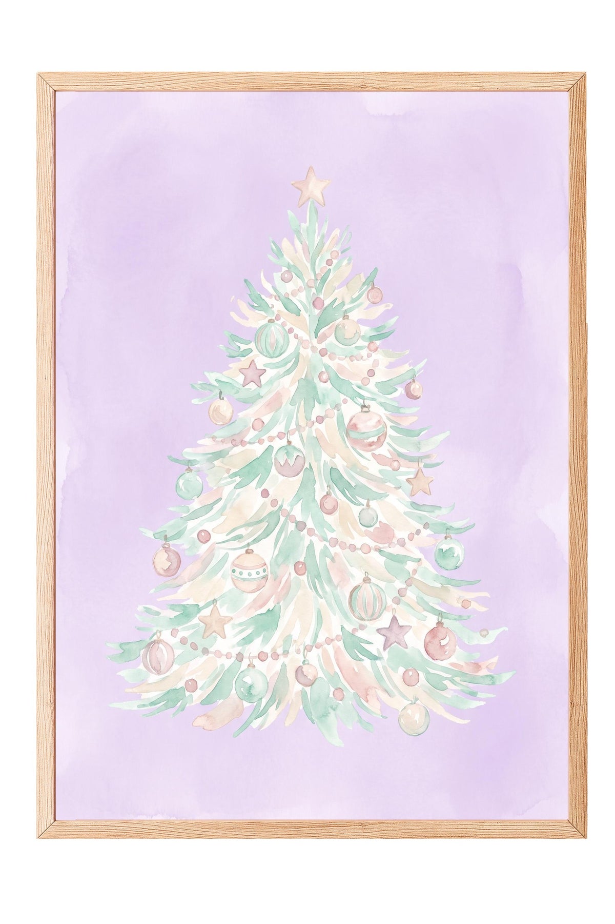 Pastel Yılbaşı Ağacı Poster – Ahşap Çerçeveli Tablo