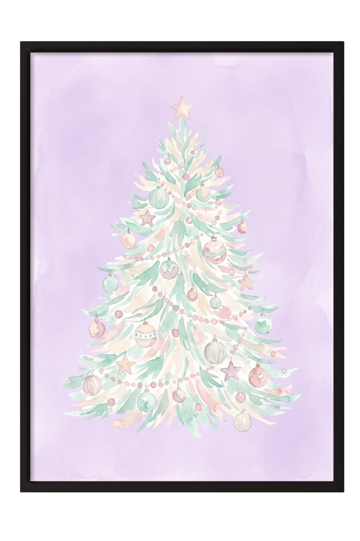 Pastel Yılbaşı Ağacı Poster – Siyah Çerçeveli Tablo