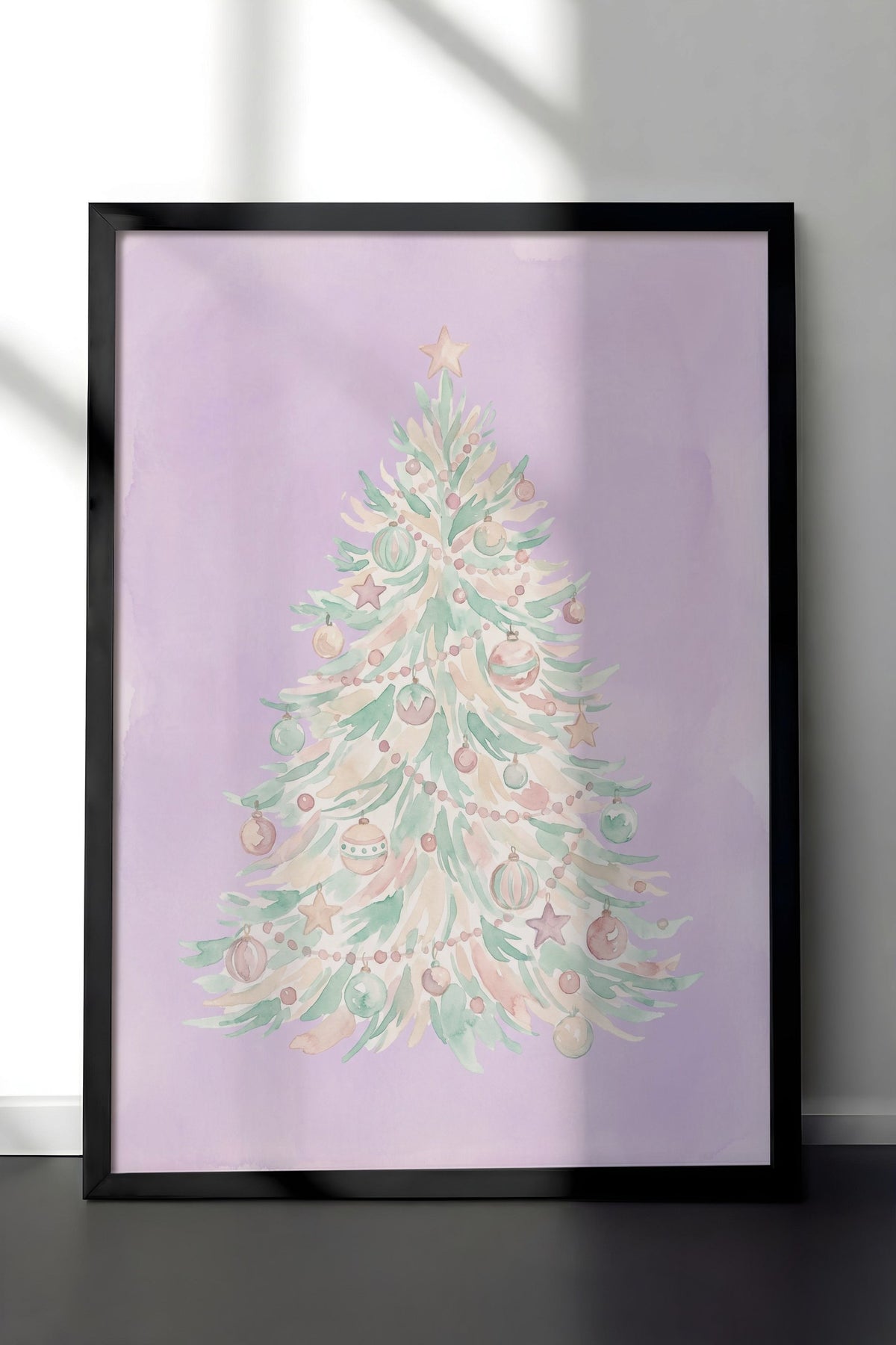Pastel Yılbaşı Ağacı Poster – Siyah Çerçeveli Tablo