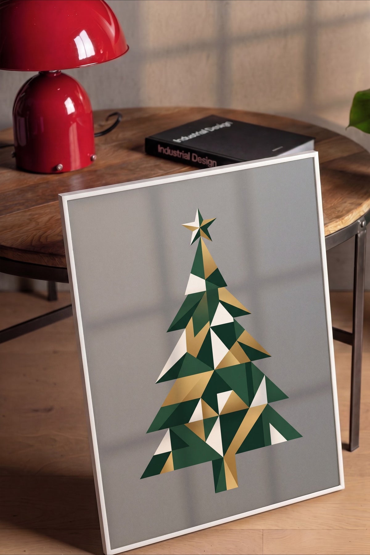 Geometrik Yılbaşı Ağacı Poster – Beyaz Çerçeveli Tablo