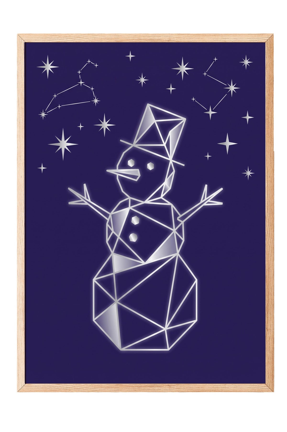 Geometrik Kardan Adam ve Yıldızlar Poster – Ahşap Çerçeveli Tablo