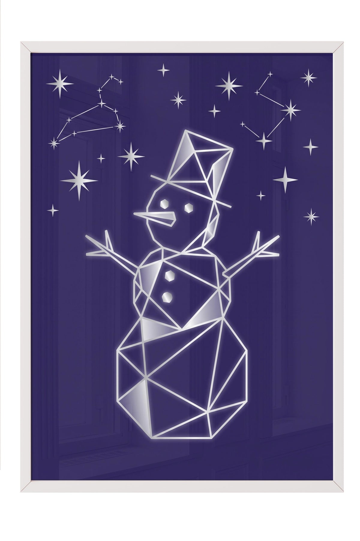 Geometrik Kardan Adam ve Yıldızlar Poster – Beyaz Çerçeveli Tablo
