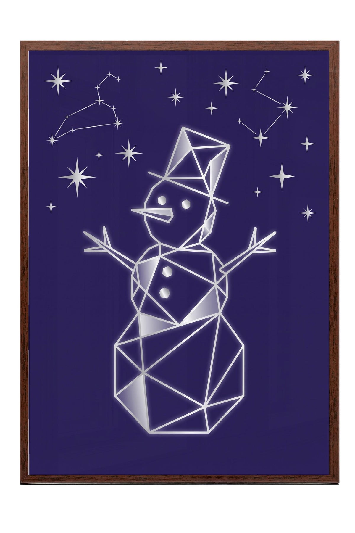 Geometrik Kardan Adam ve Yıldızlar Poster – Kahverengi Çerçeveli Tablo