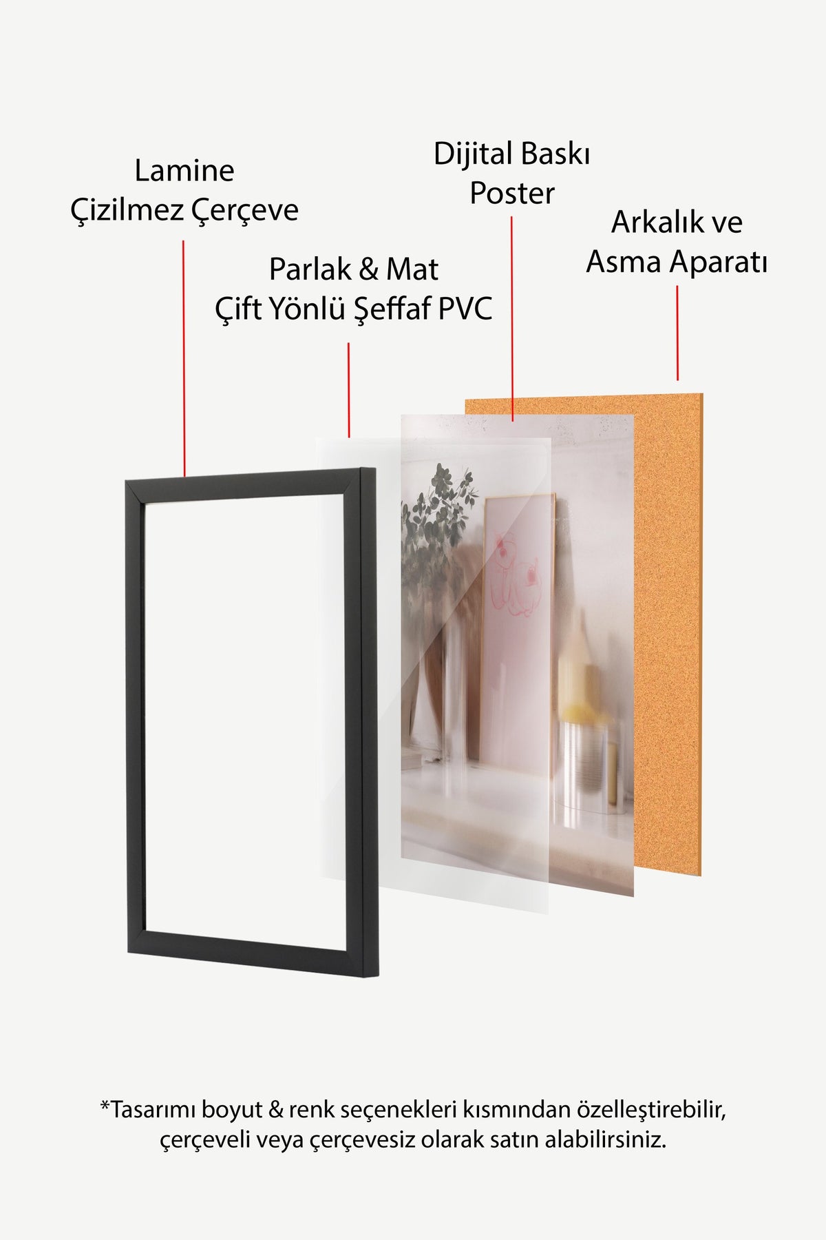 Soyut Çizimli Elma Kompozisyonu Poster – Siyah Çerçeveli Tablo