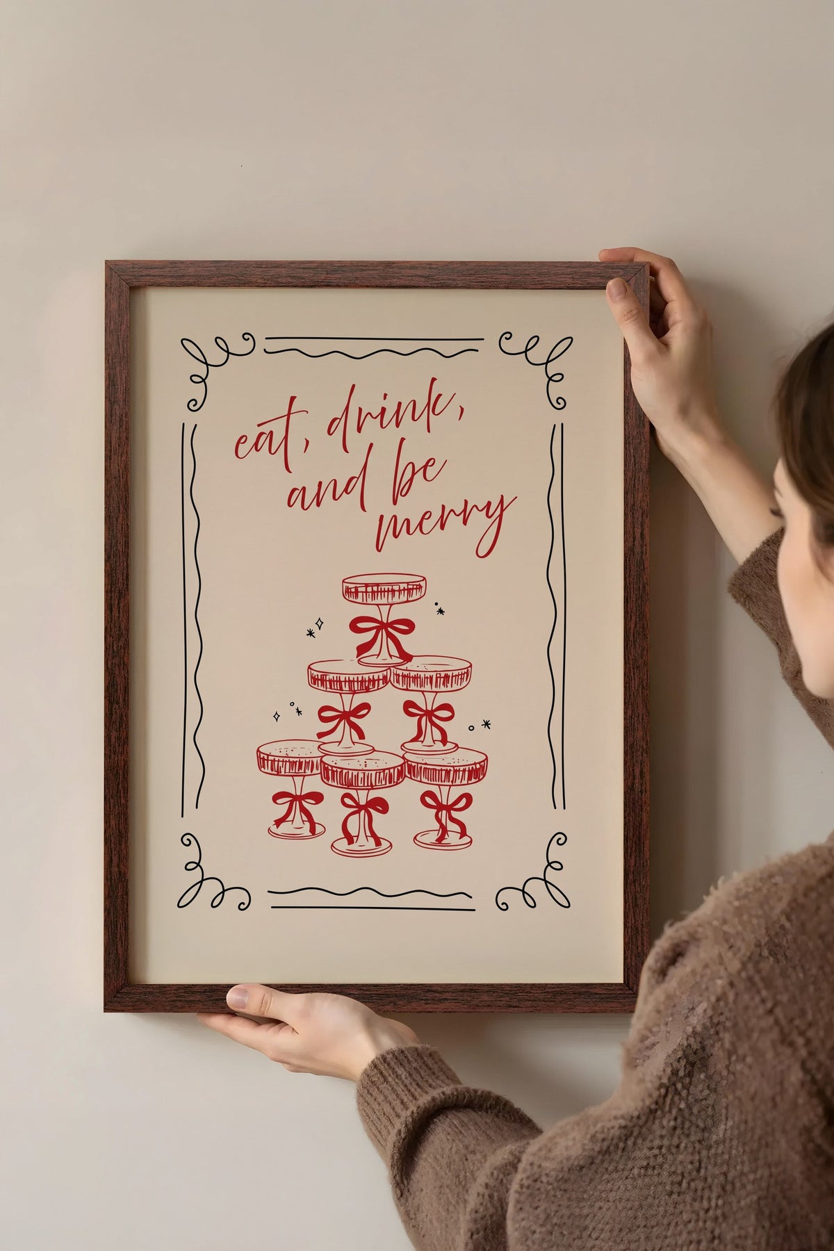 eat, drink, and be merry Poster – Kahverengi Çerçeveli Tablo