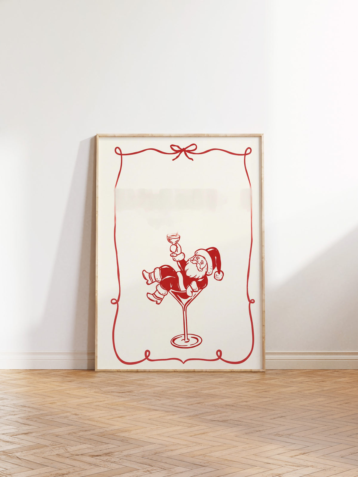 Kadehte Oturan Noel Baba Poster – Ahşap Çerçeveli Tablo