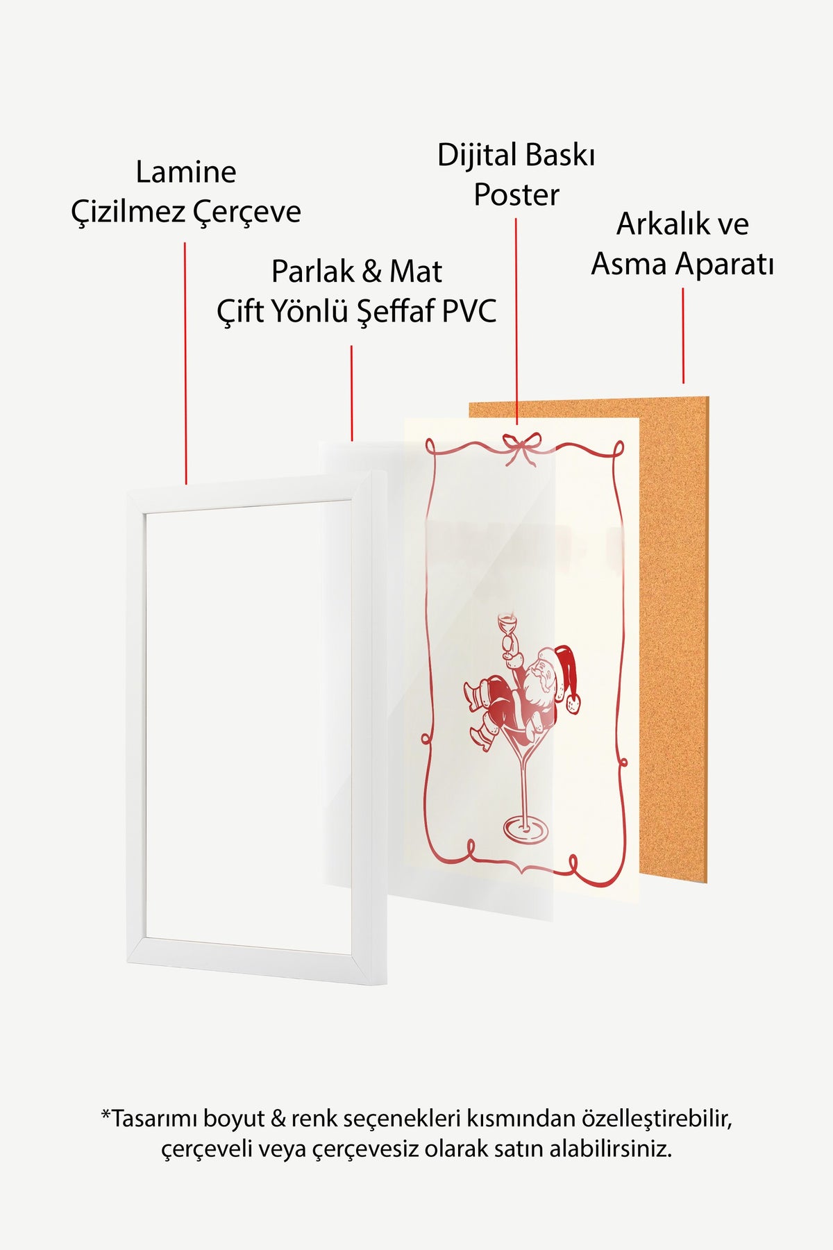 Kadehte Oturan Noel Baba Poster – Beyaz Çerçeveli Tablo