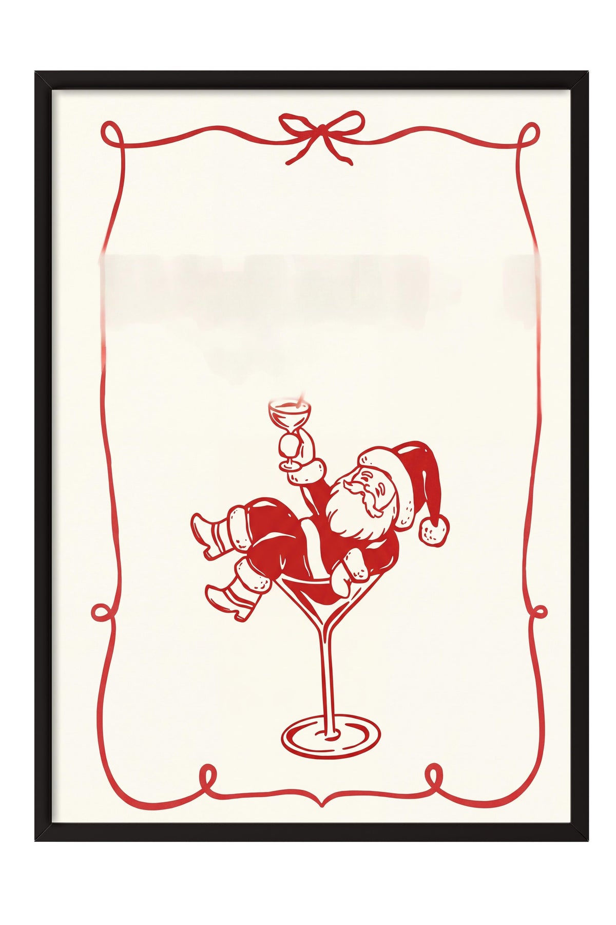 Kadehte Oturan Noel Baba Poster – Siyah Çerçeveli Tablo