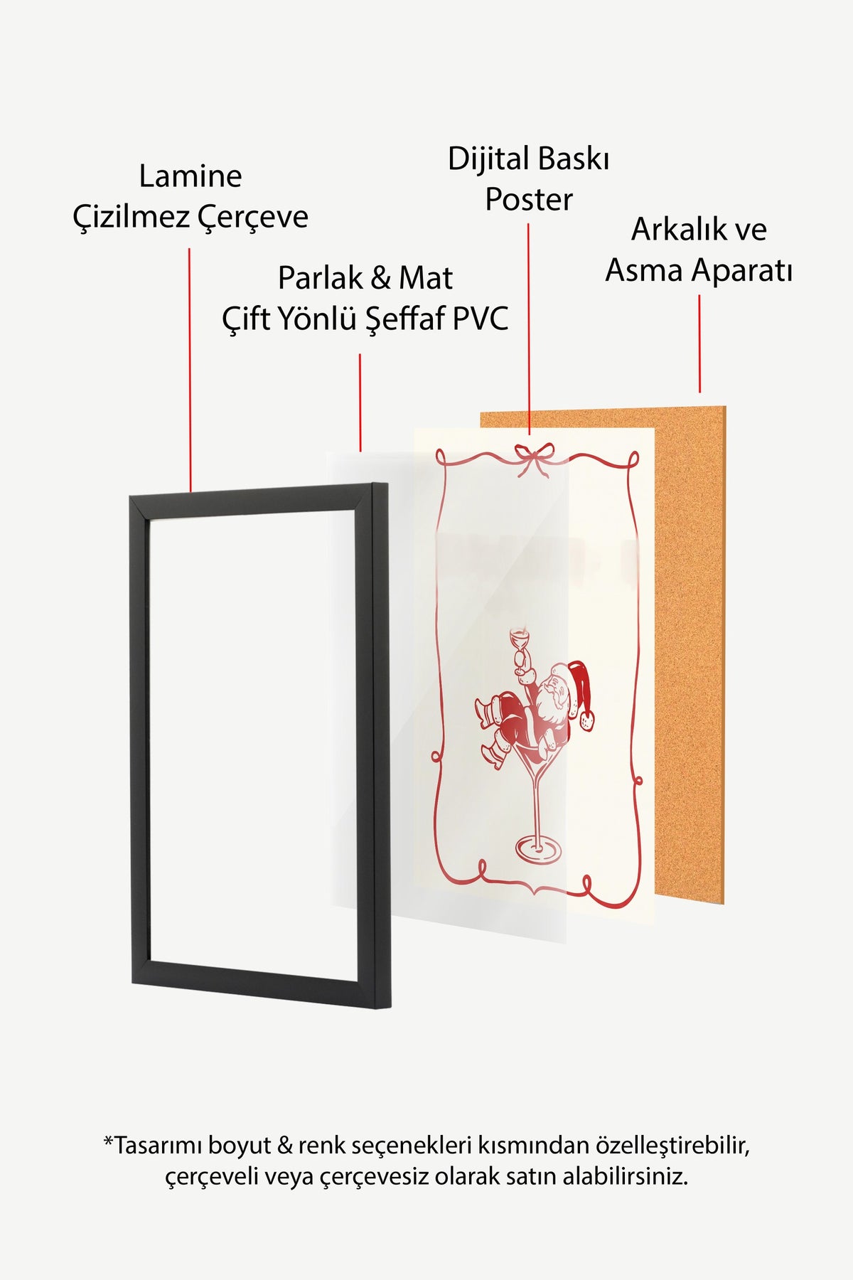 Kadehte Oturan Noel Baba Poster – Siyah Çerçeveli Tablo
