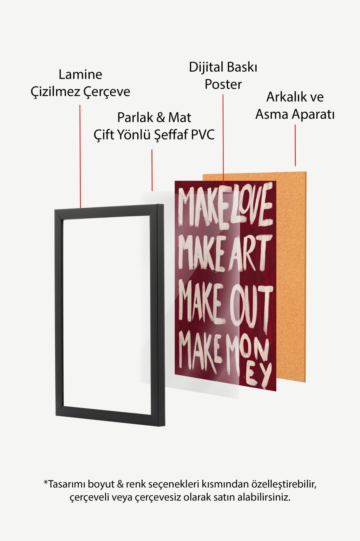 MAKE LOVE MAKE ART MAKE OUT MAKE MONEY Poster – Siyah Çerçeveli Tablo