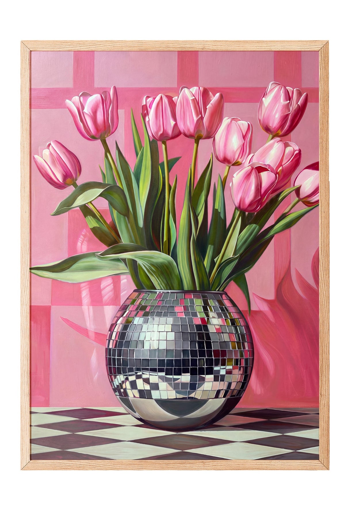 Vazoda Pembe Laleler Poster – Ahşap Çerçeveli Tablo