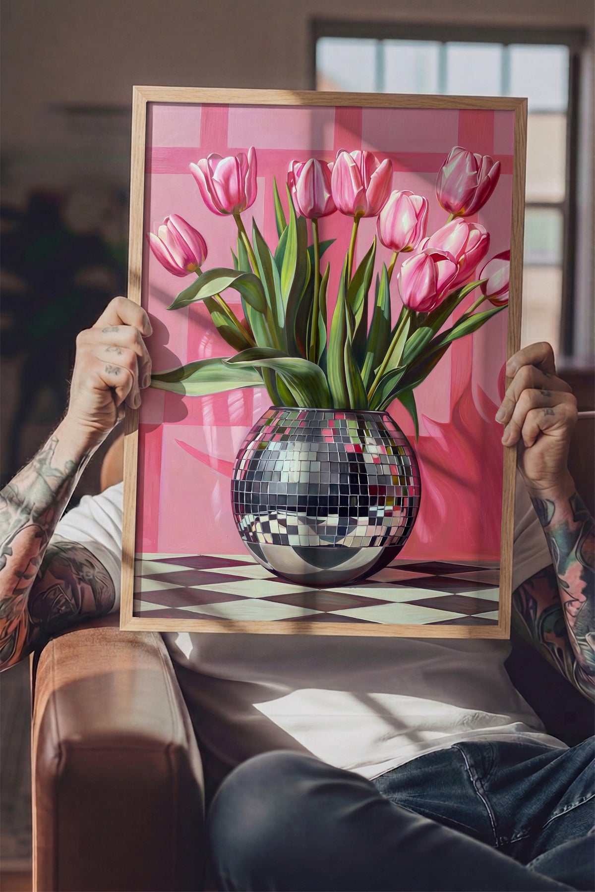 Vazoda Pembe Laleler Poster – Ahşap Çerçeveli Tablo