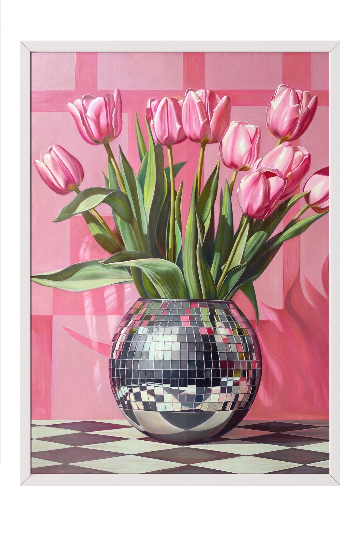 Vazoda Pembe Laleler Poster – Beyaz Çerçeveli Tablo