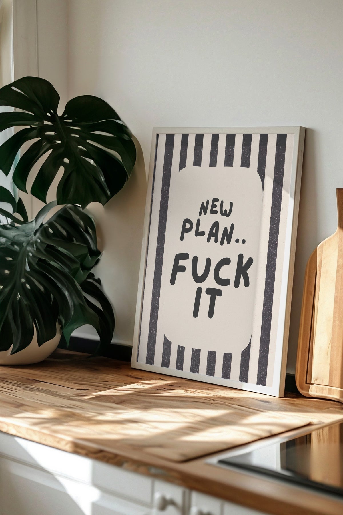 NEW PLAN.. FUCK IT Poster – Beyaz Çerçeveli Tablo