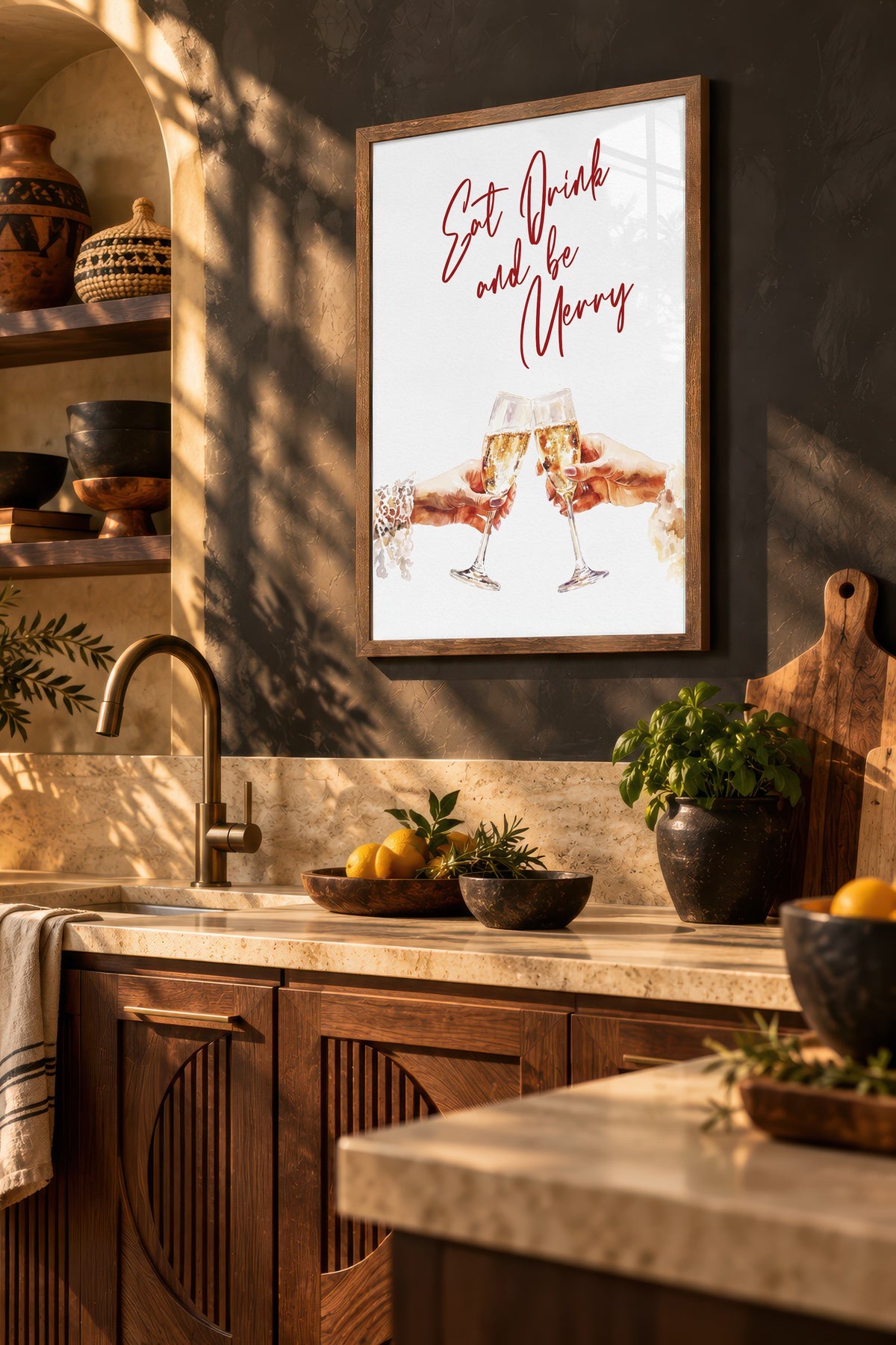 Eat Drink and be Merry Poster – Kahverengi Çerçeveli Tablo