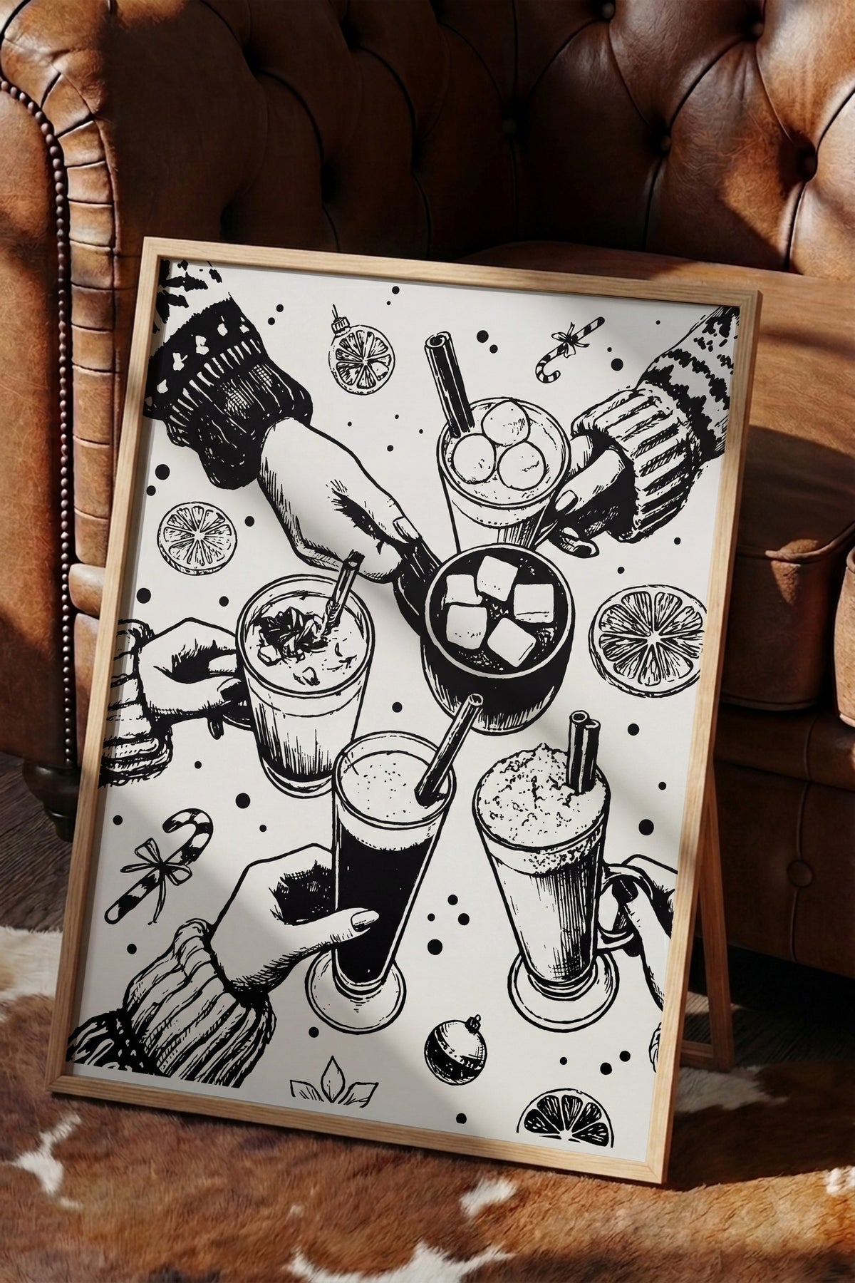 Eğlenceli Kış İçecekleri Poster – Ahşap Çerçeveli Tablo