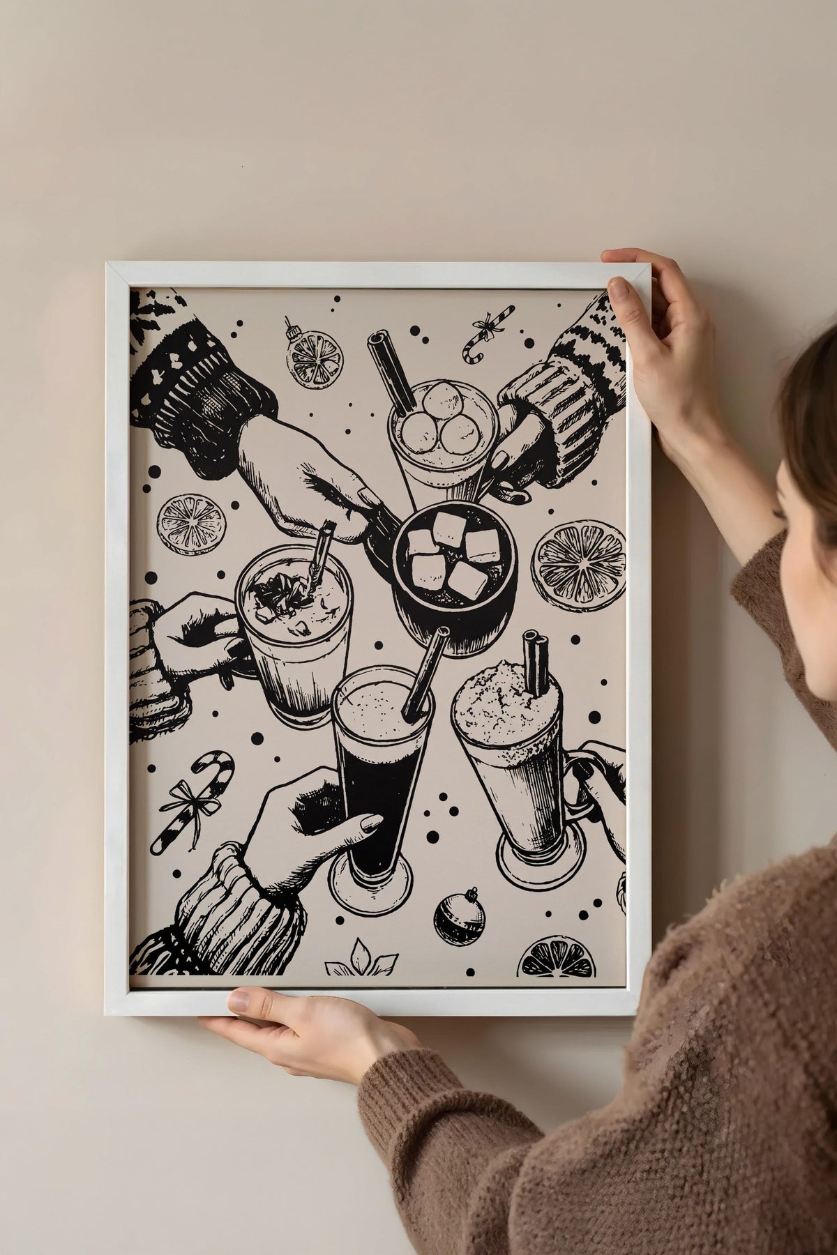 Eğlenceli Kış İçecekleri Poster – Beyaz Çerçeveli Tablo