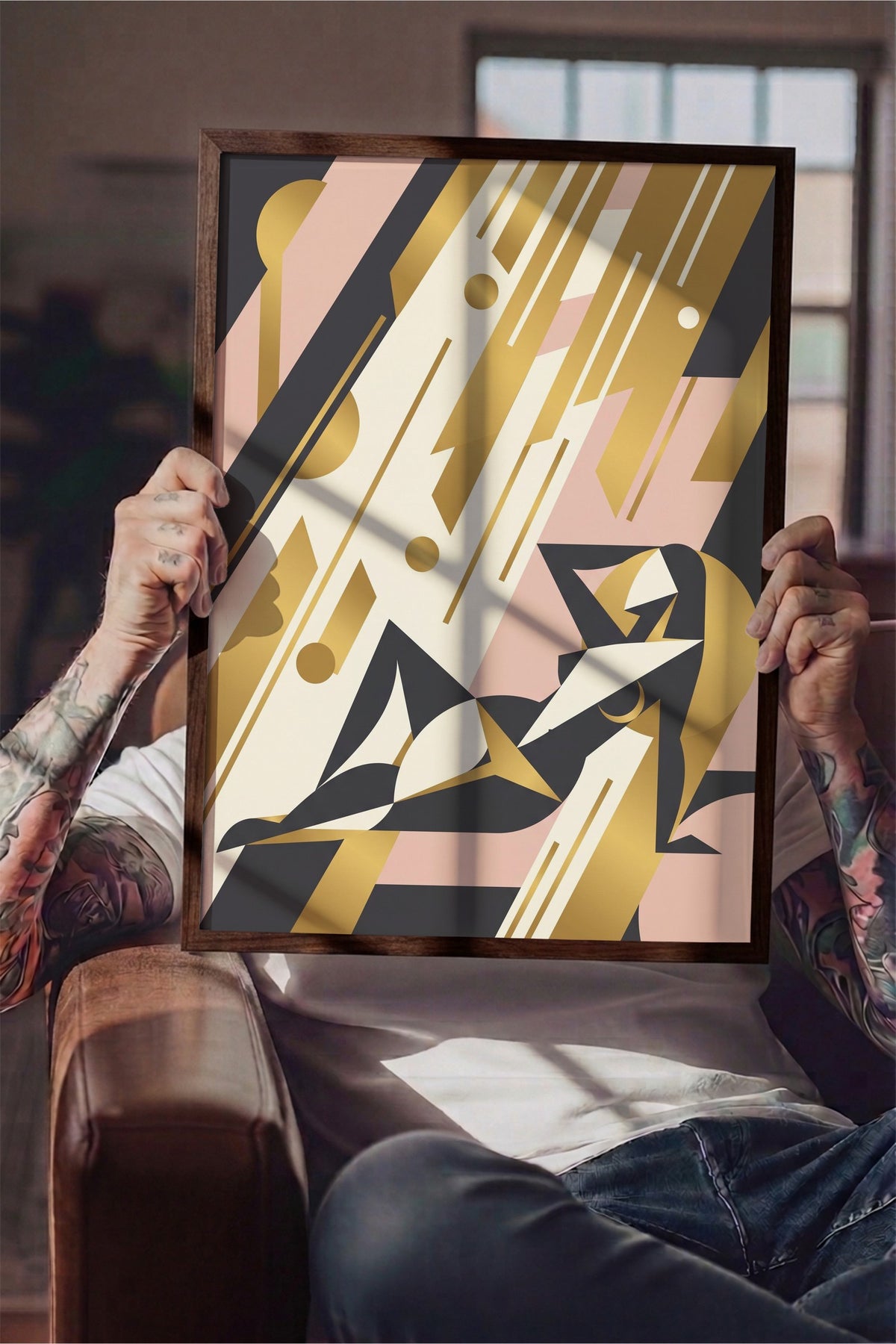 Art Deco Kadın Figürü Poster – Kahverengi Çerçeveli Tablo