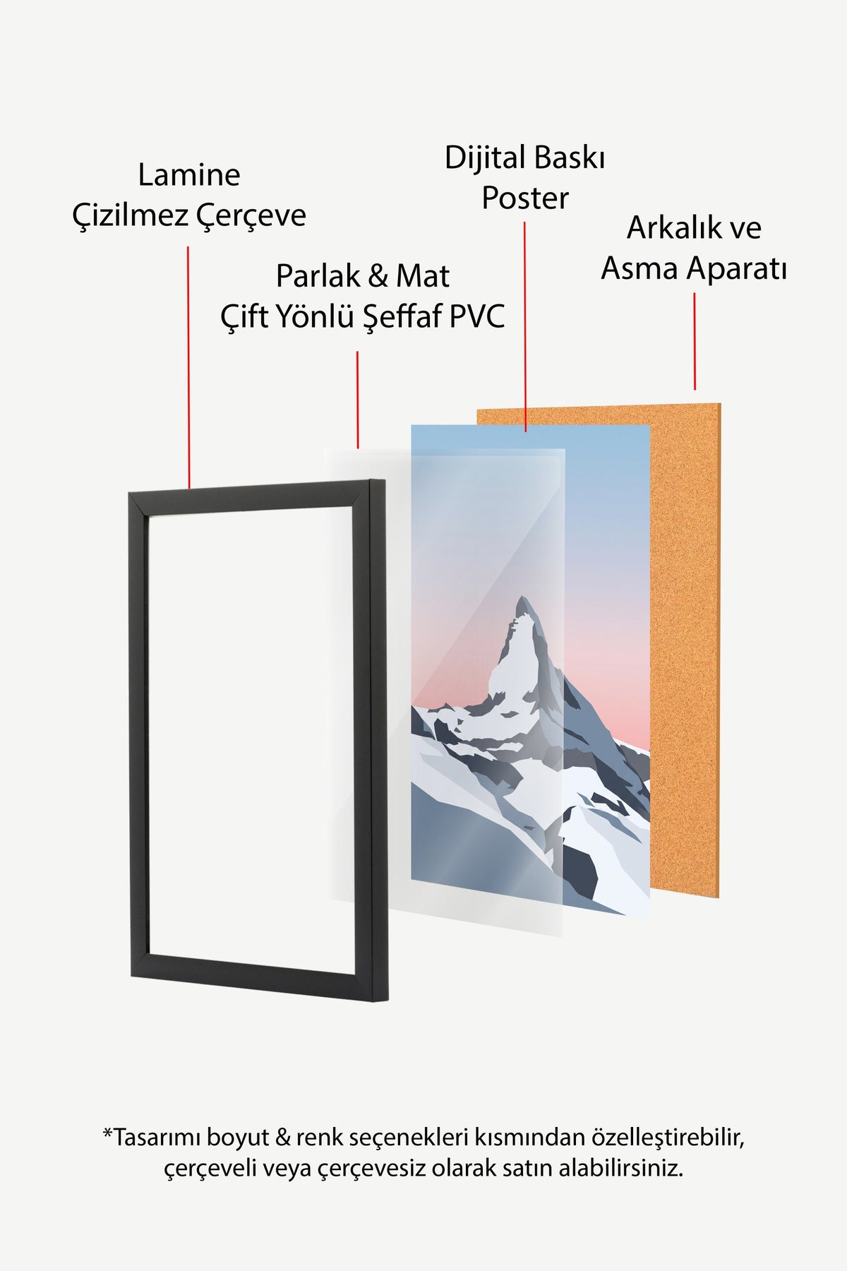 Dağ Zirvesi Minimalist Poster – Siyah Çerçeveli Tablo