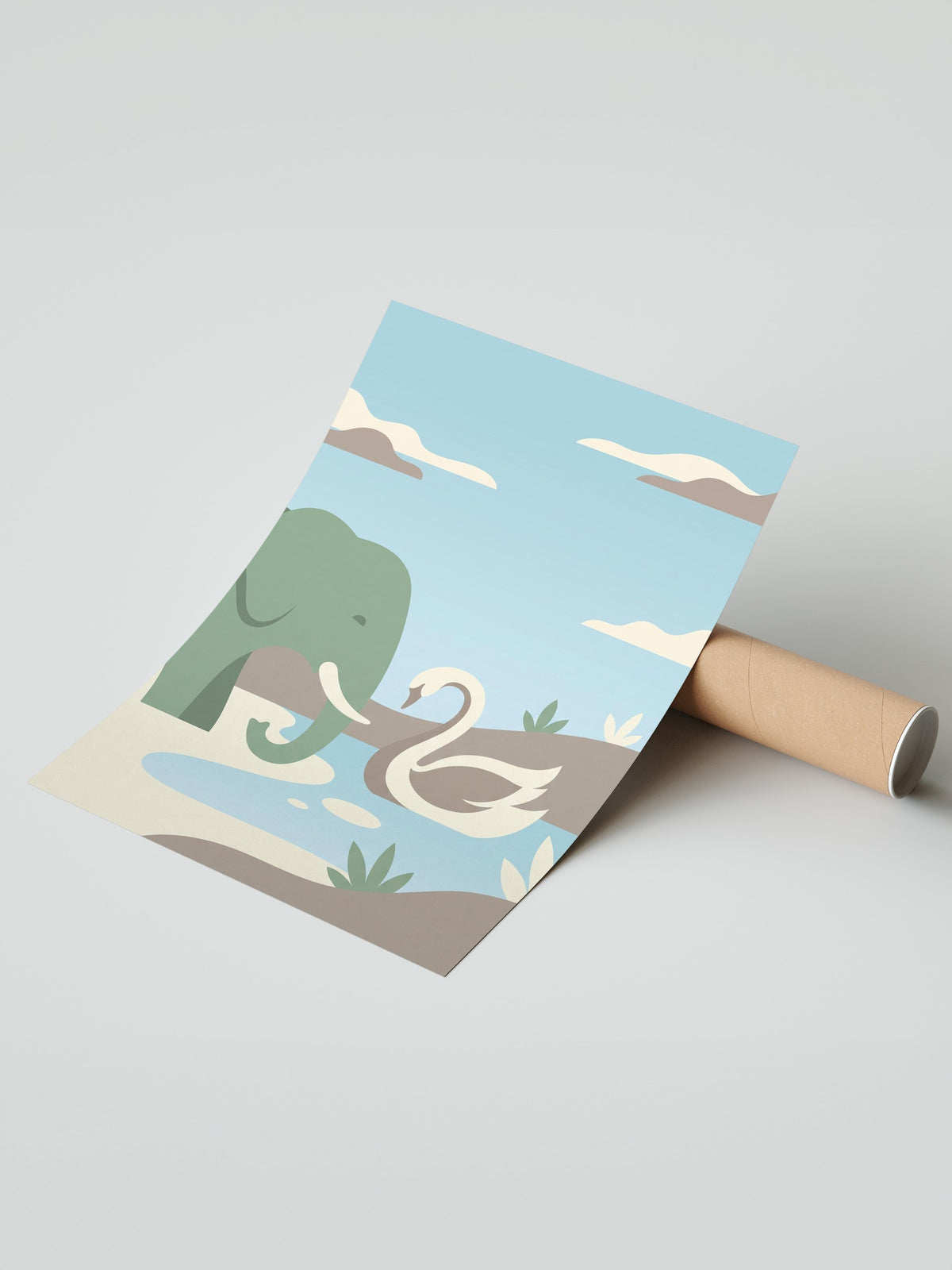Fil ve Kuğu Minimalist Çerçevesiz Poster