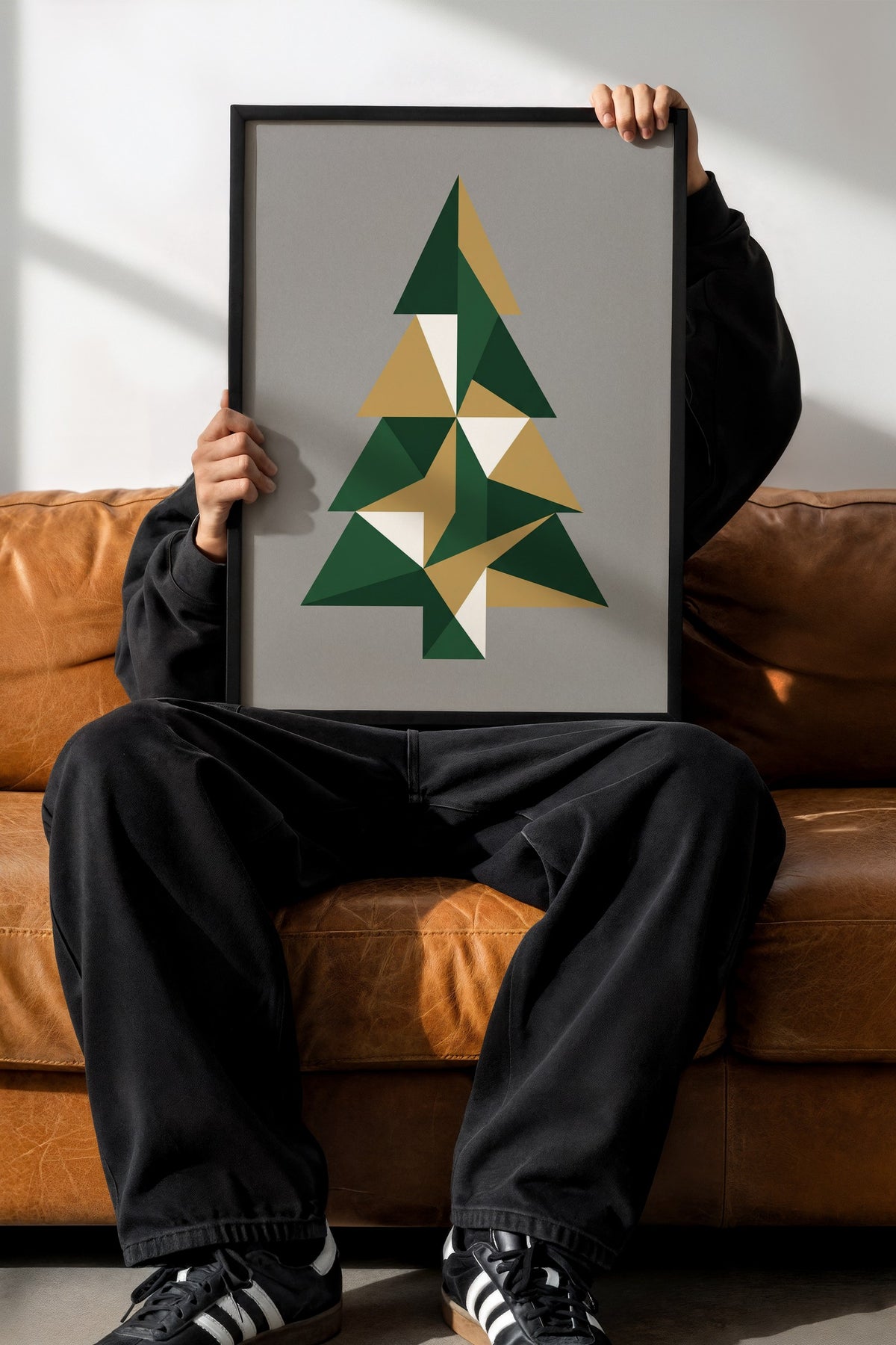 Geometrik Ağaç Deseni Poster – Siyah Çerçeveli Tablo