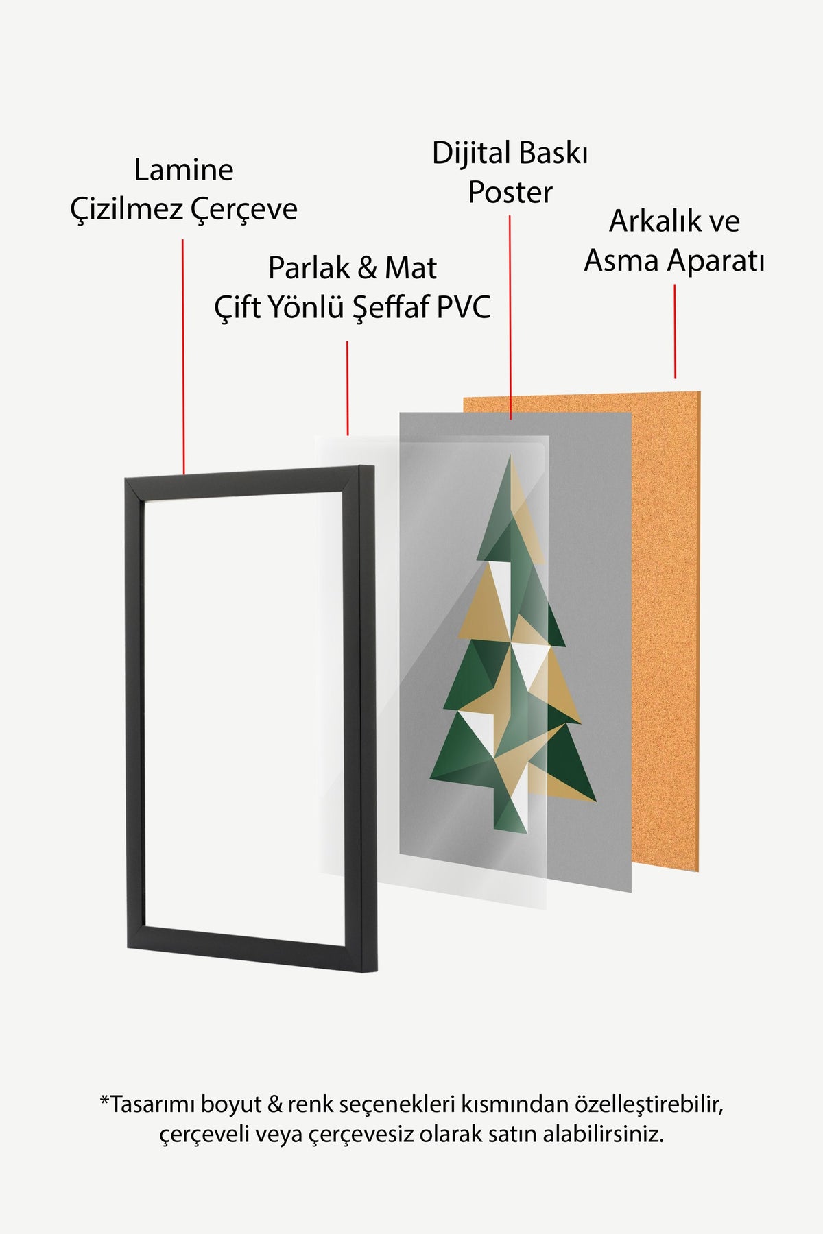 Geometrik Ağaç Deseni Poster – Siyah Çerçeveli Tablo
