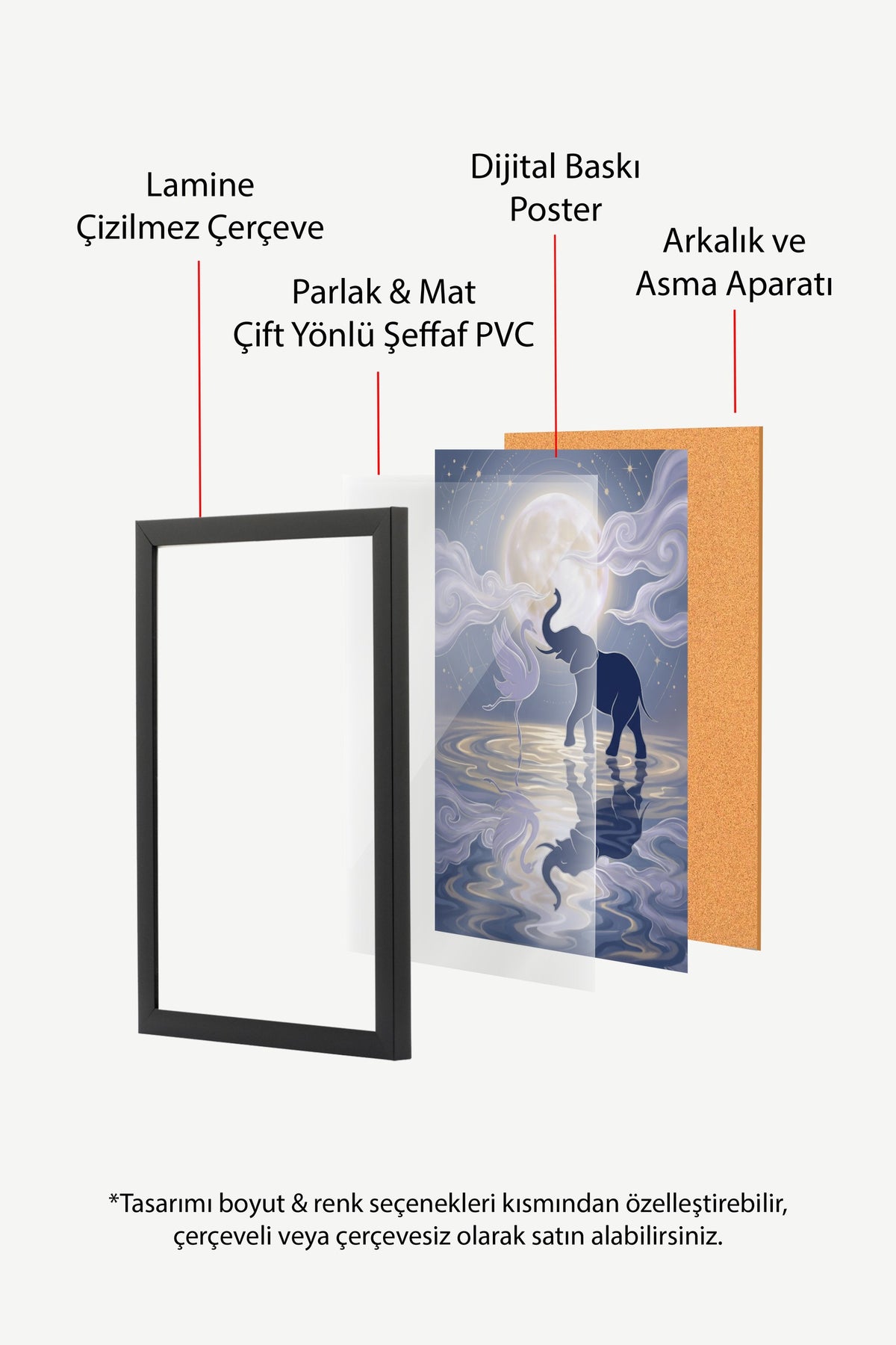 Ay Işığında Fil ve Kuğu Poster – Siyah Çerçeveli Tablo