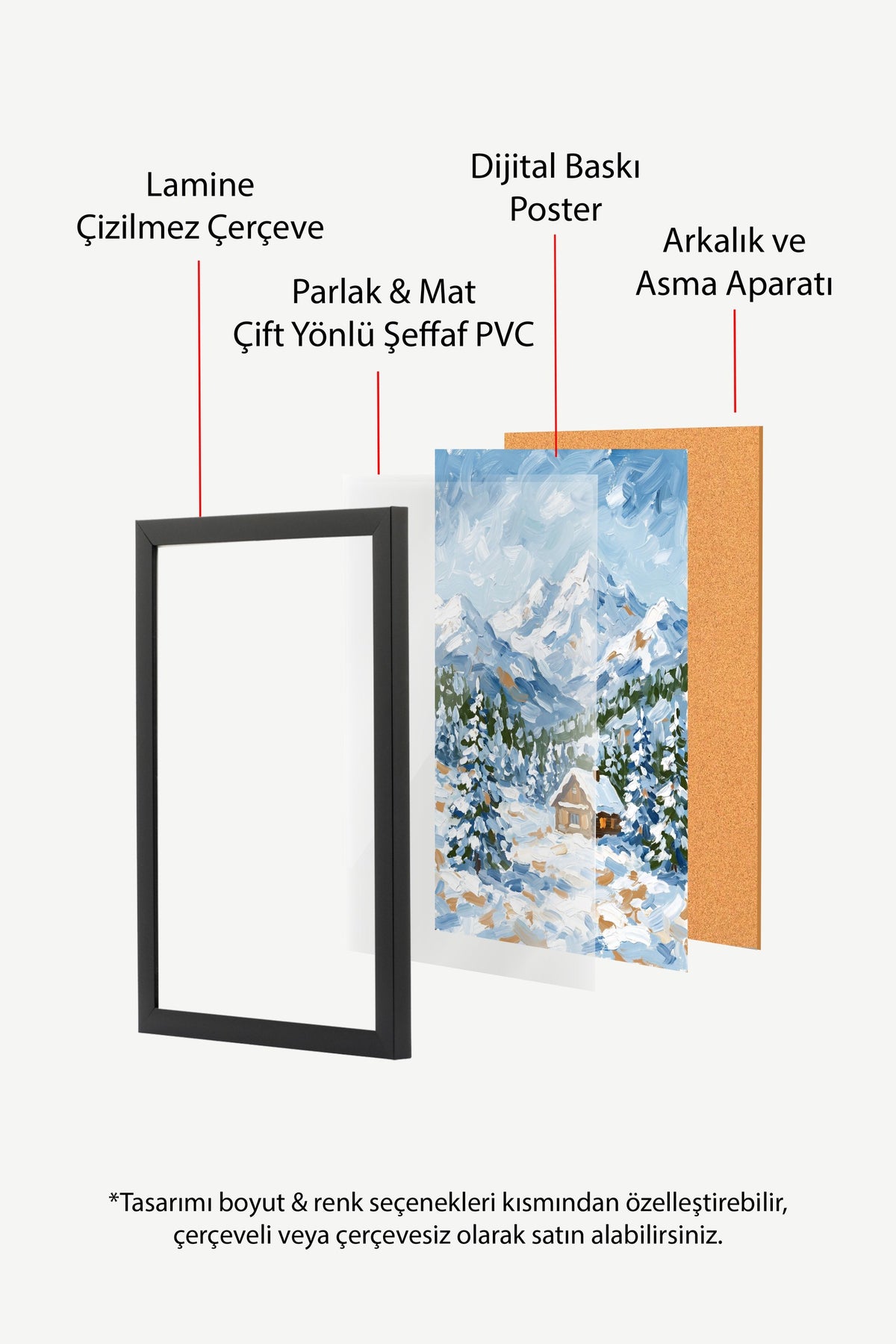 Kış Manzarası ve Dağ Evi Poster – Siyah Çerçeveli Tablo