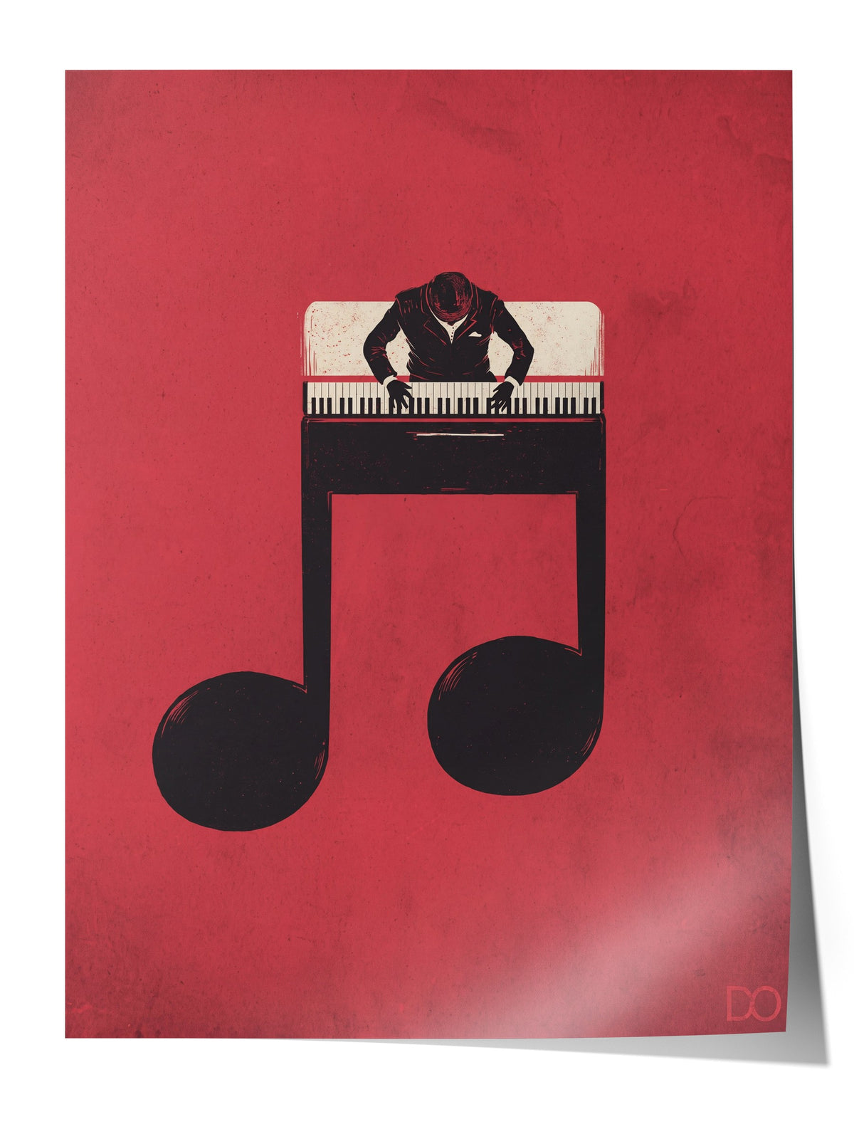 Piyanist ve Nota İllüstrasyonu Çerçevesiz Poster