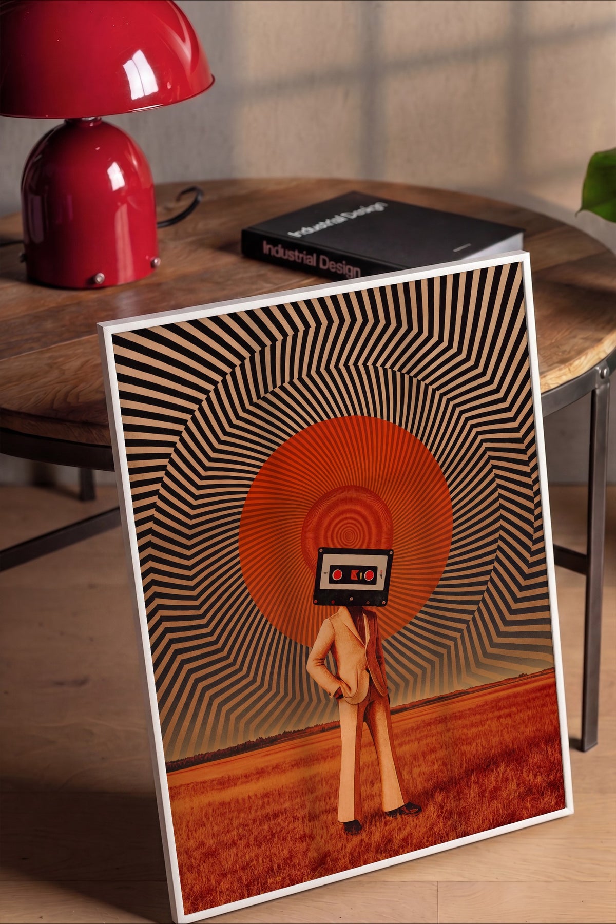 Kaset Kafa Sürreal Kompozisyon Poster – Beyaz Çerçeveli Tablo