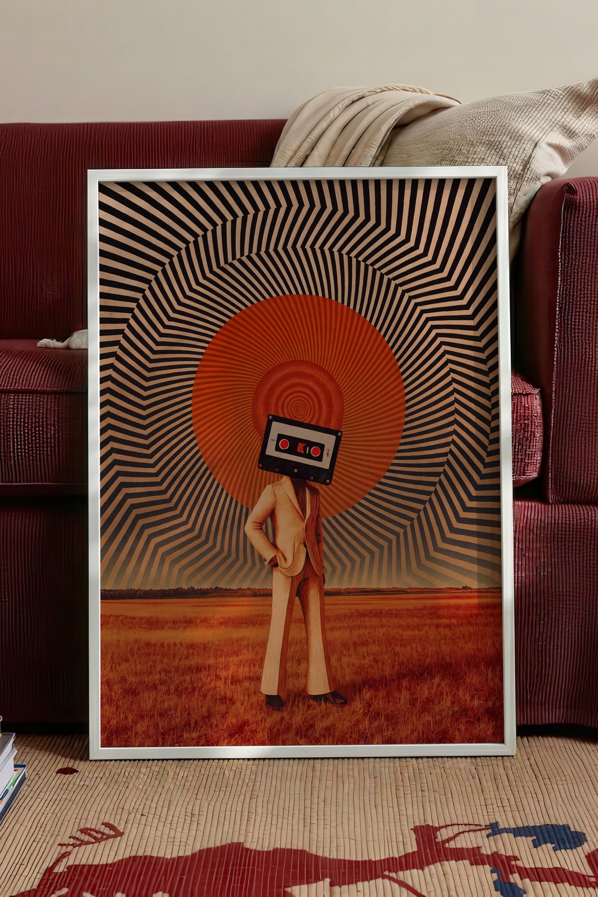 Kaset Kafa Sürreal Kompozisyon Poster – Beyaz Çerçeveli Tablo