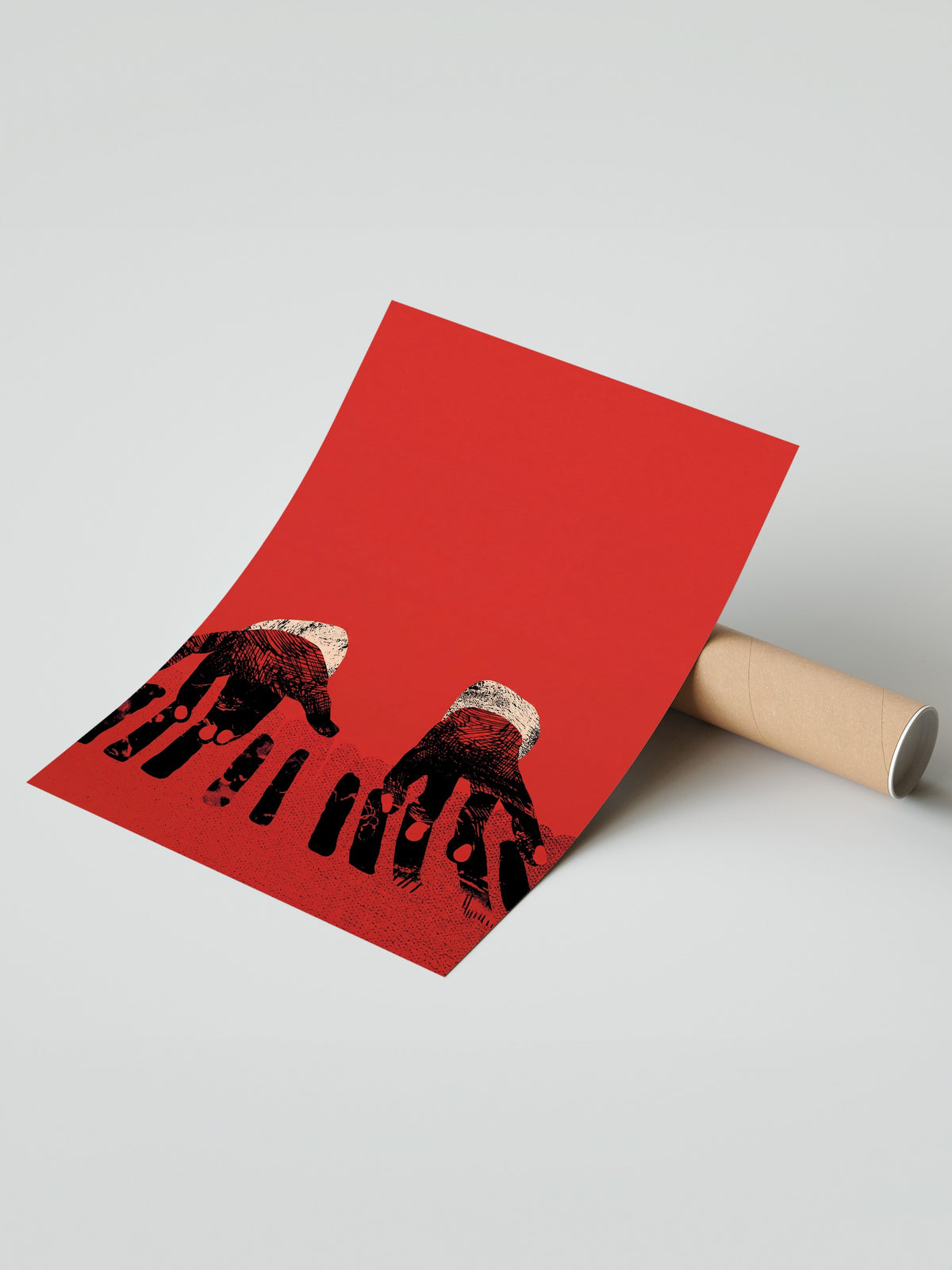 Kırmızı Arka Plan Üzerinde Piyano Çalan Eller Çerçevesiz Poster
