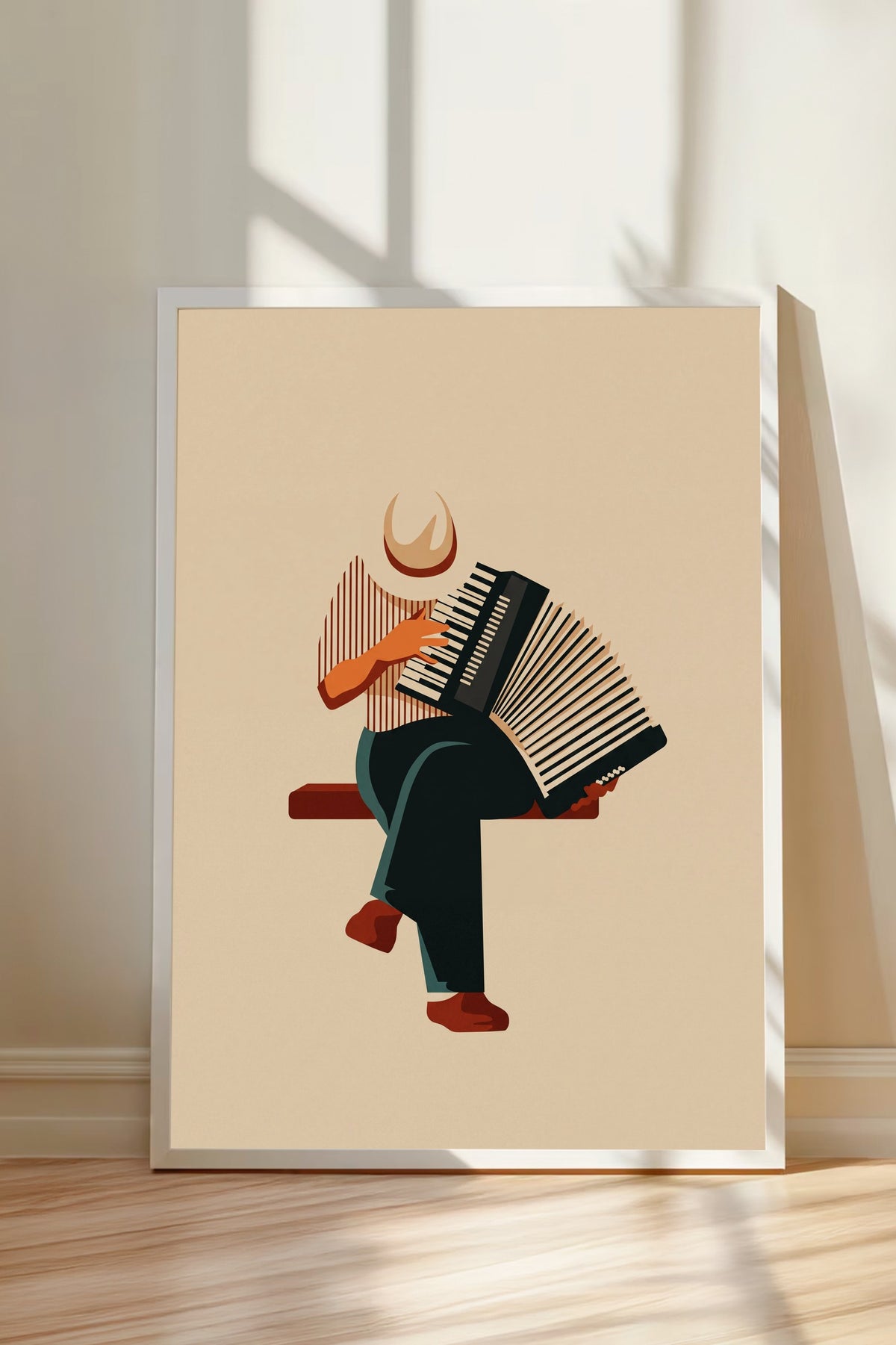 Akordeon Çalan Figür Poster – Beyaz Çerçeveli Tablo