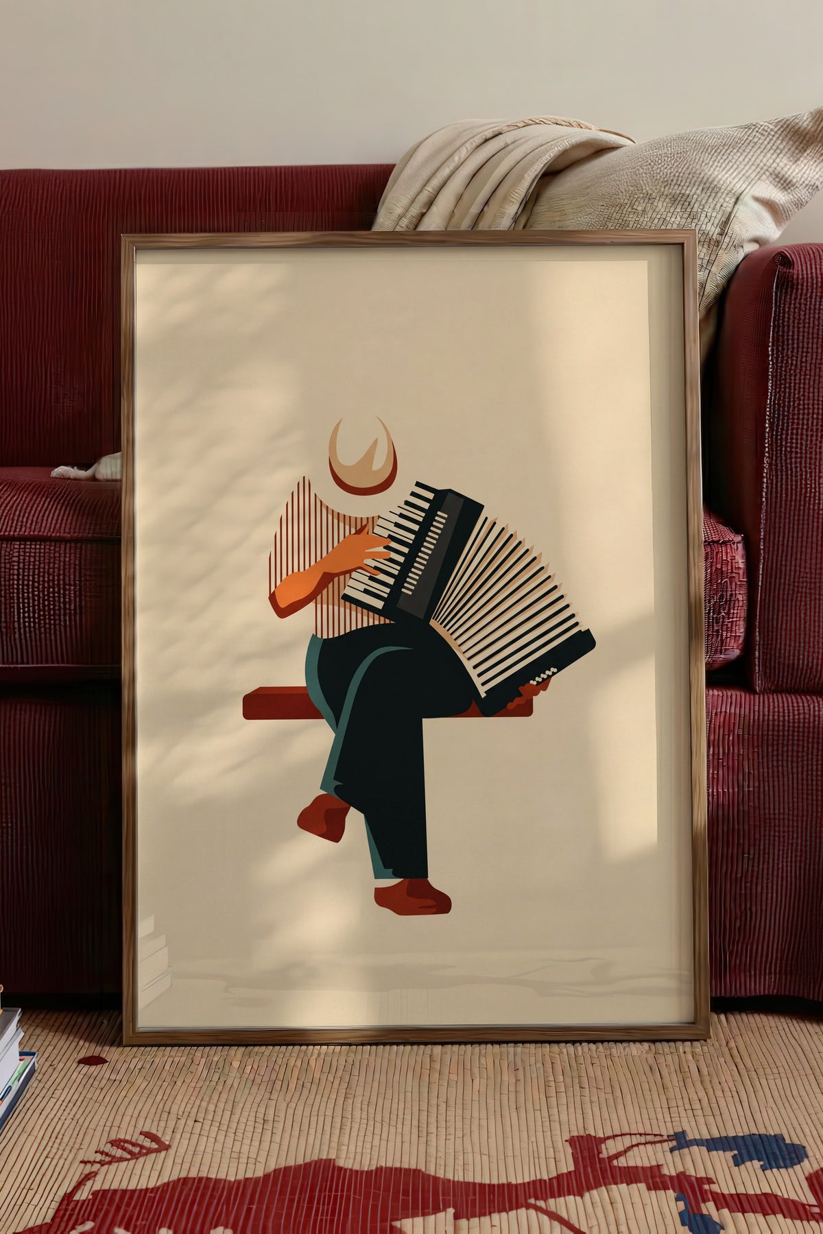 Akordeon Çalan Figür Poster – Kahverengi Çerçeveli Tablo