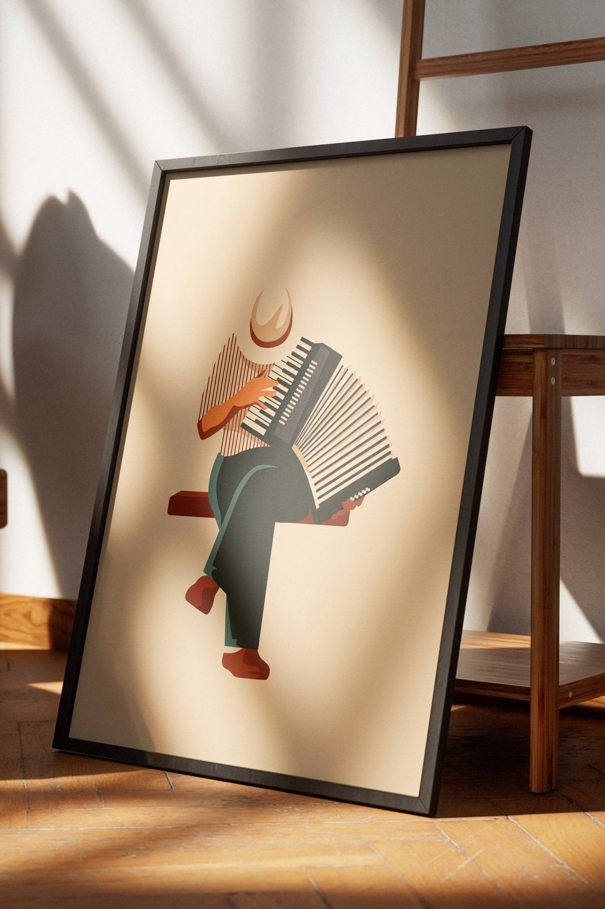 Akordeon Çalan Figür Poster – Siyah Çerçeveli Tablo